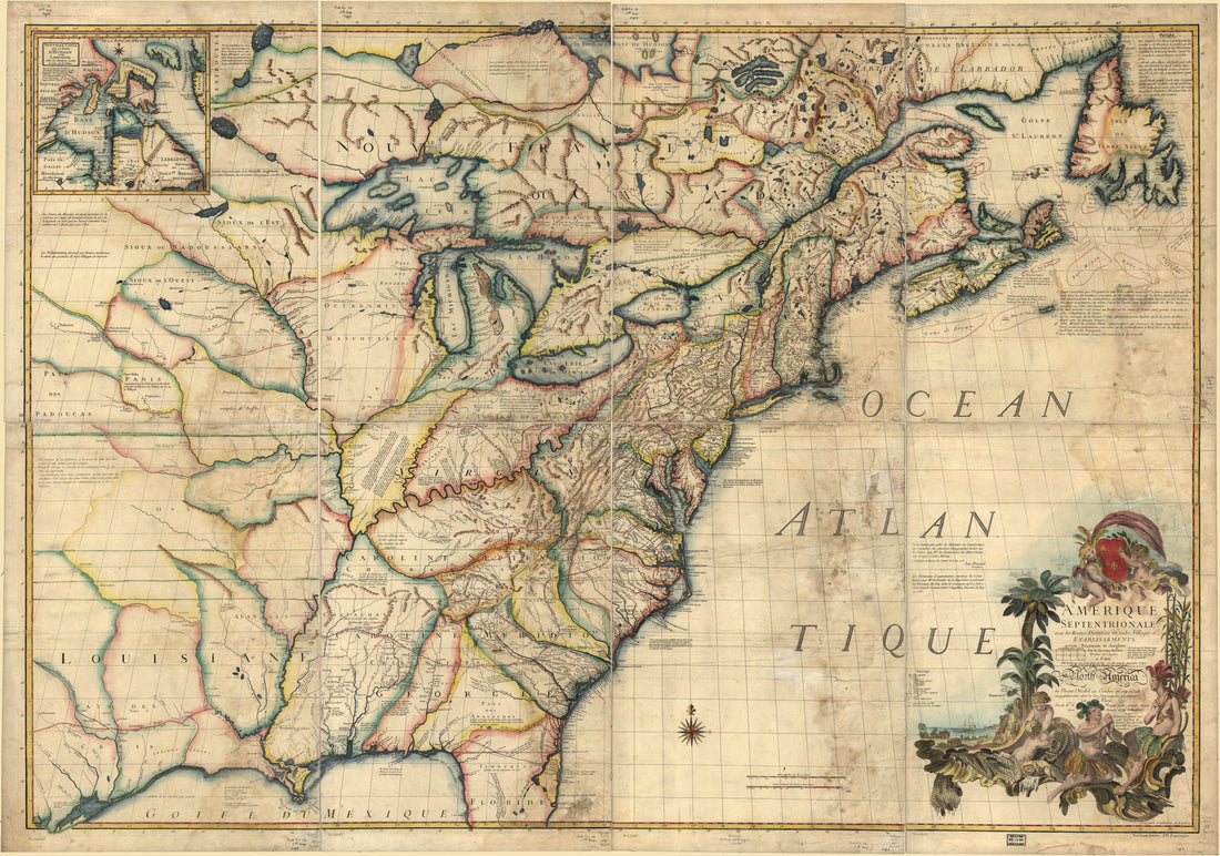 This old map of Amérique Septentrionale Avec Les Routes, Distances En Miles, Villages Et Etablissements François Et Anglois from 1777 was created by M. Hawkins, Louis, John Mitchell in 1777