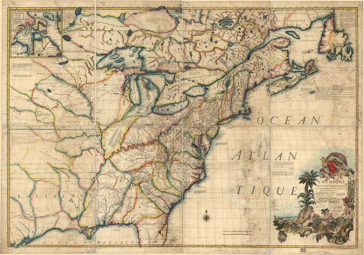 Amérique Septentrionale Avec Les Routes, Distances En Miles, Villages Et Etablissements François Et Anglois in 1777 by Relic Map Company