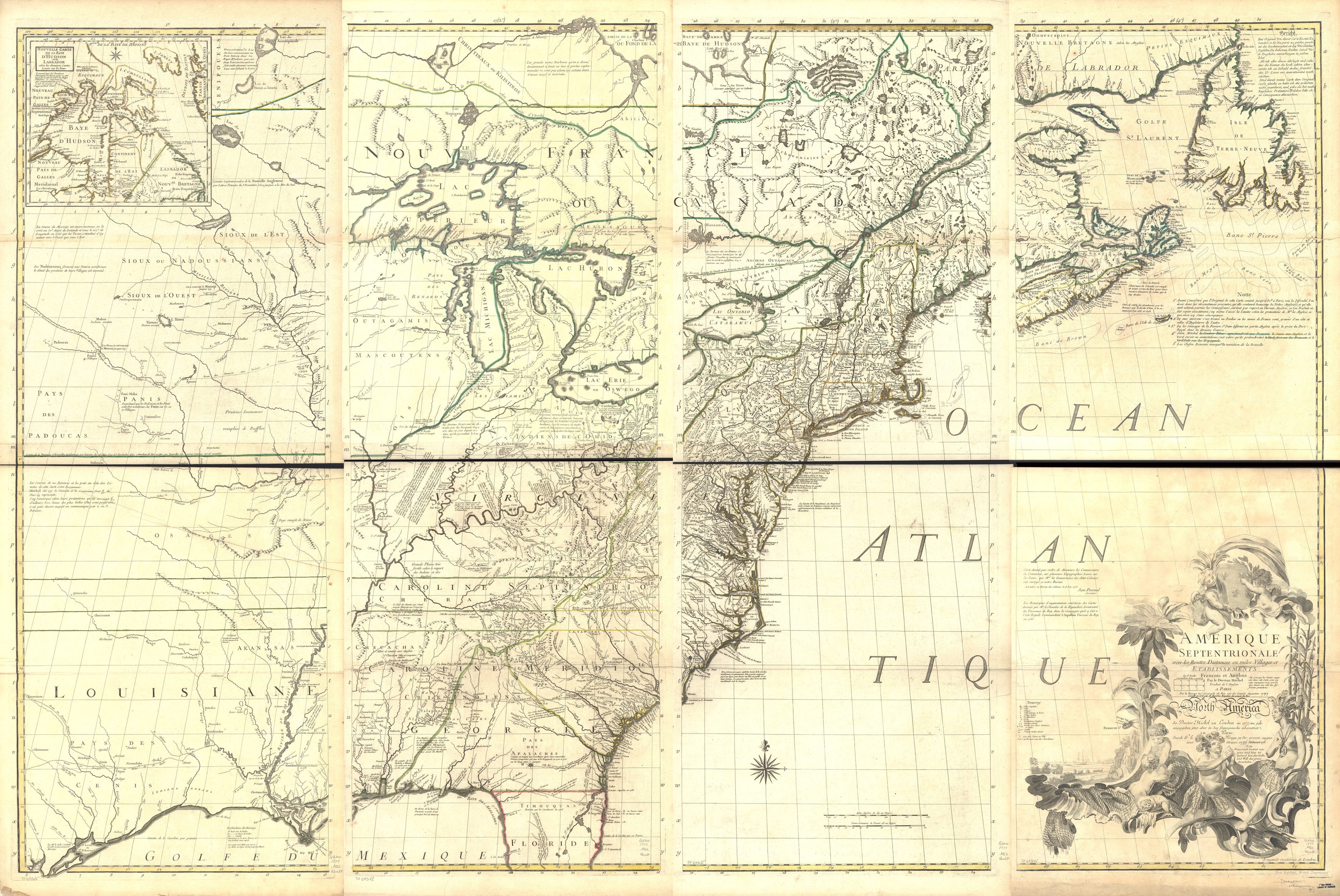 Amérique Septentrionale Avec Les Routes, Distances En Miles, Villages Et Etablissements François Et Anglois in 1777 by Relic Map Company