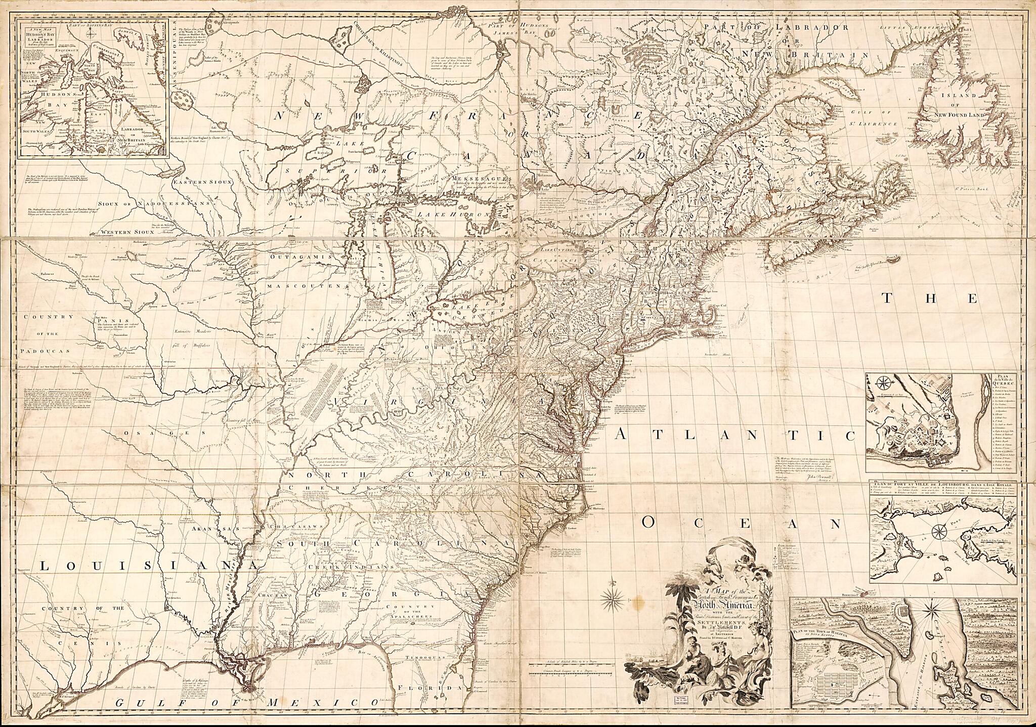 This old map of A Map of the British and French Dominions In North America, With the Roads, Distances, Limits, and Extent of the Settlements from 1755 was created by Jean Cóvens, John Mitchell, Corneille Mortier in 1755