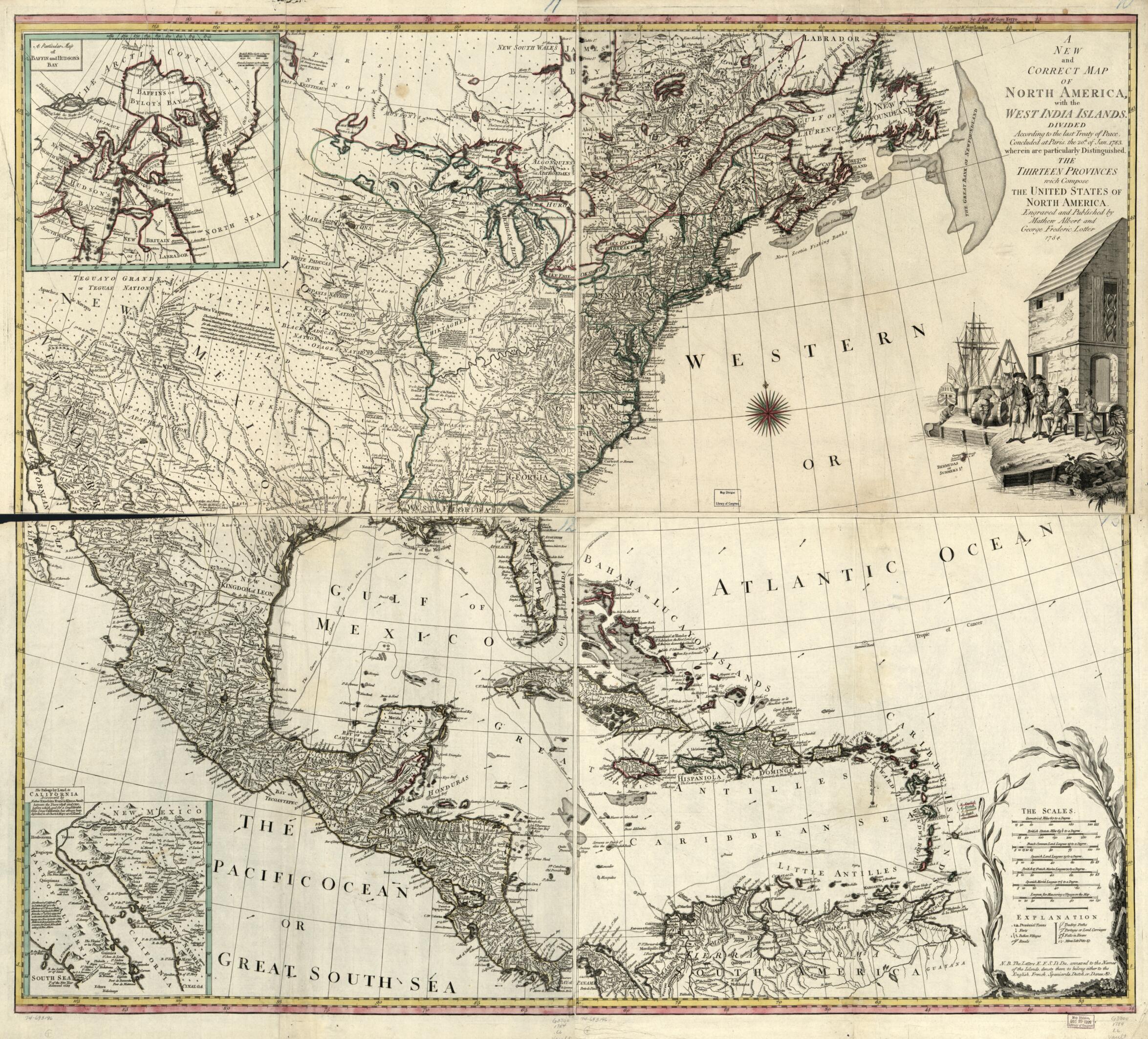 This old map of A New and Correct Map of North America, With the West India Islands. Divided According to the Last Treaty of Peace, Concluded at Paris the 20th of Jan. 1783 Wherein Are Particularly Distinguished the Thirteen Provinces Wich sic Compose th