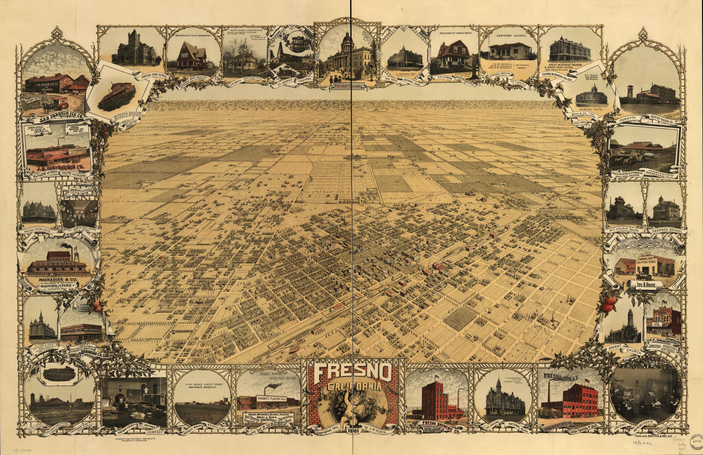 This old map of Fresno, California from 1901 was created by Britton & Rey, L. W. Klein in 1901