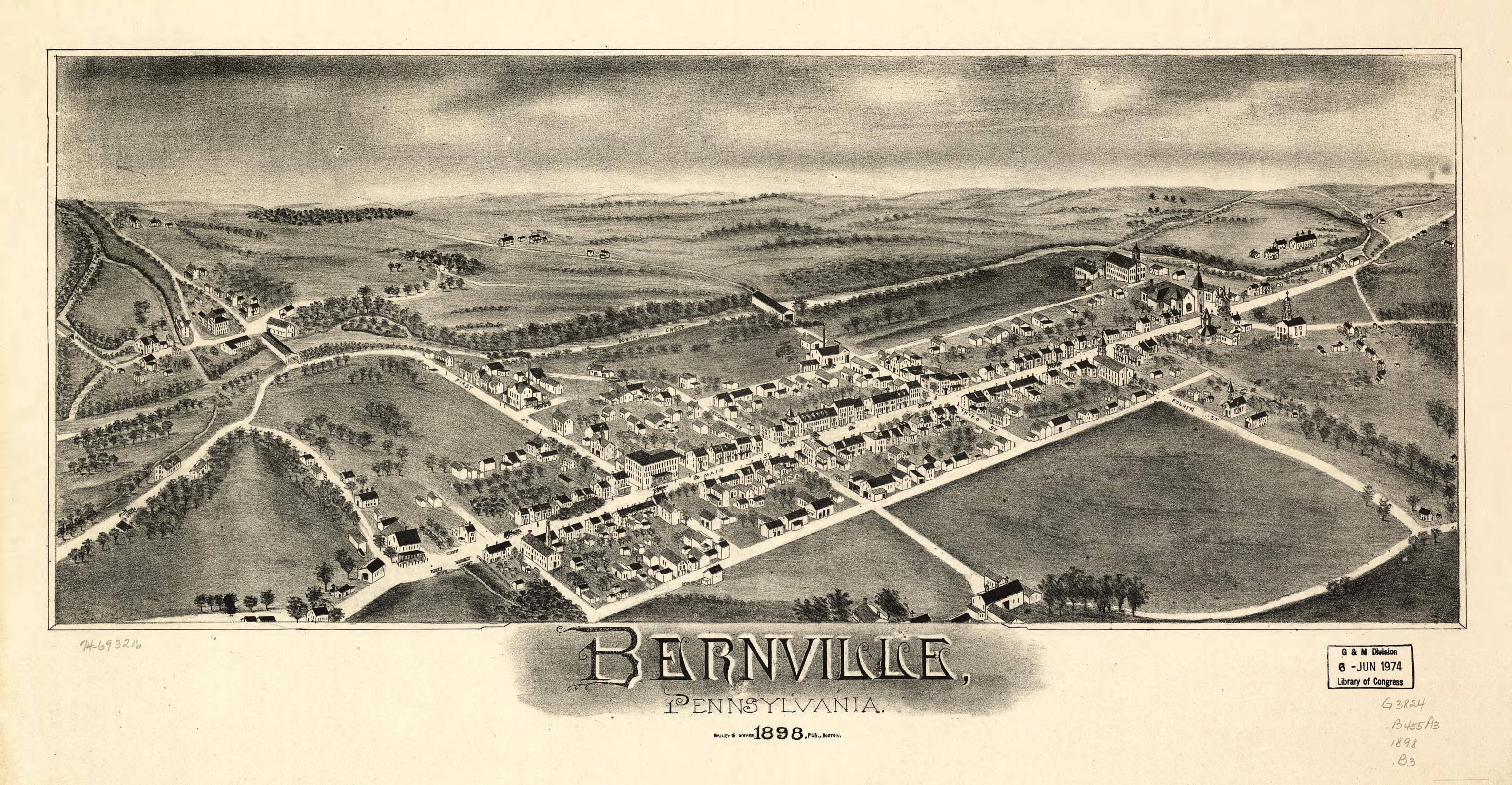 This old map of Bernville, Pennsylvania from 1898 was created by Bailey & Moyer in 1898