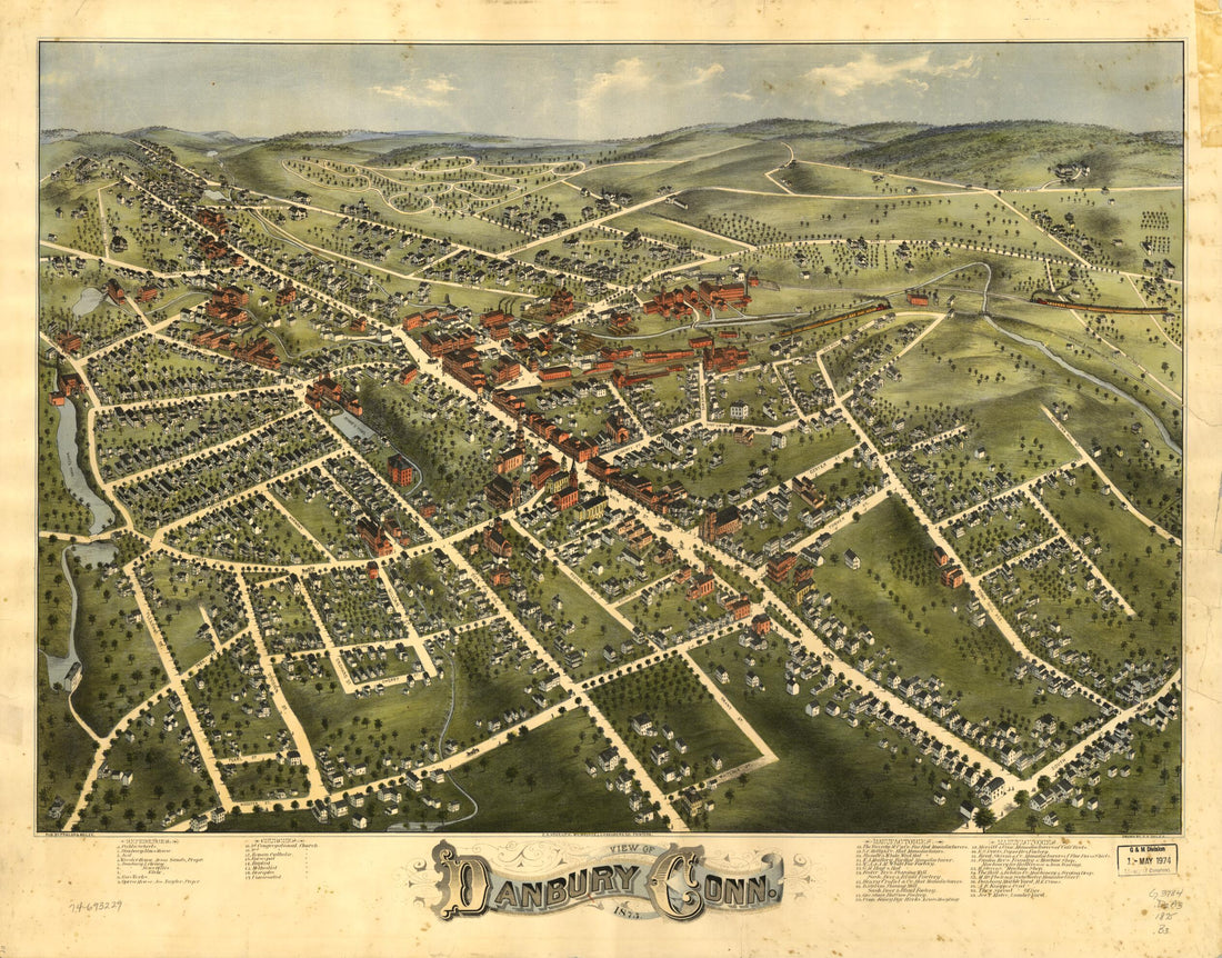 This old map of View of Danbury, Connecticut from 1875 was created by O. H. (Oakley Hoopes) Bailey, C.H. Vogt & Son, Fowler & Bailey, J. Knauber & Co in 1875