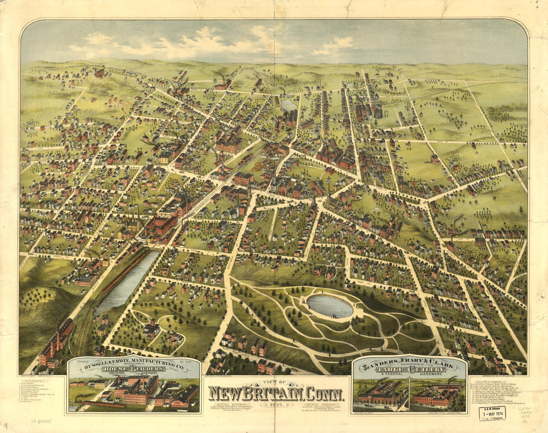 This old map of View of New Britain, Connecticut from 1875 was created by C.H. Vogt (Firm), J. Knauber & Co, O.H. Bailey & Co in 1875