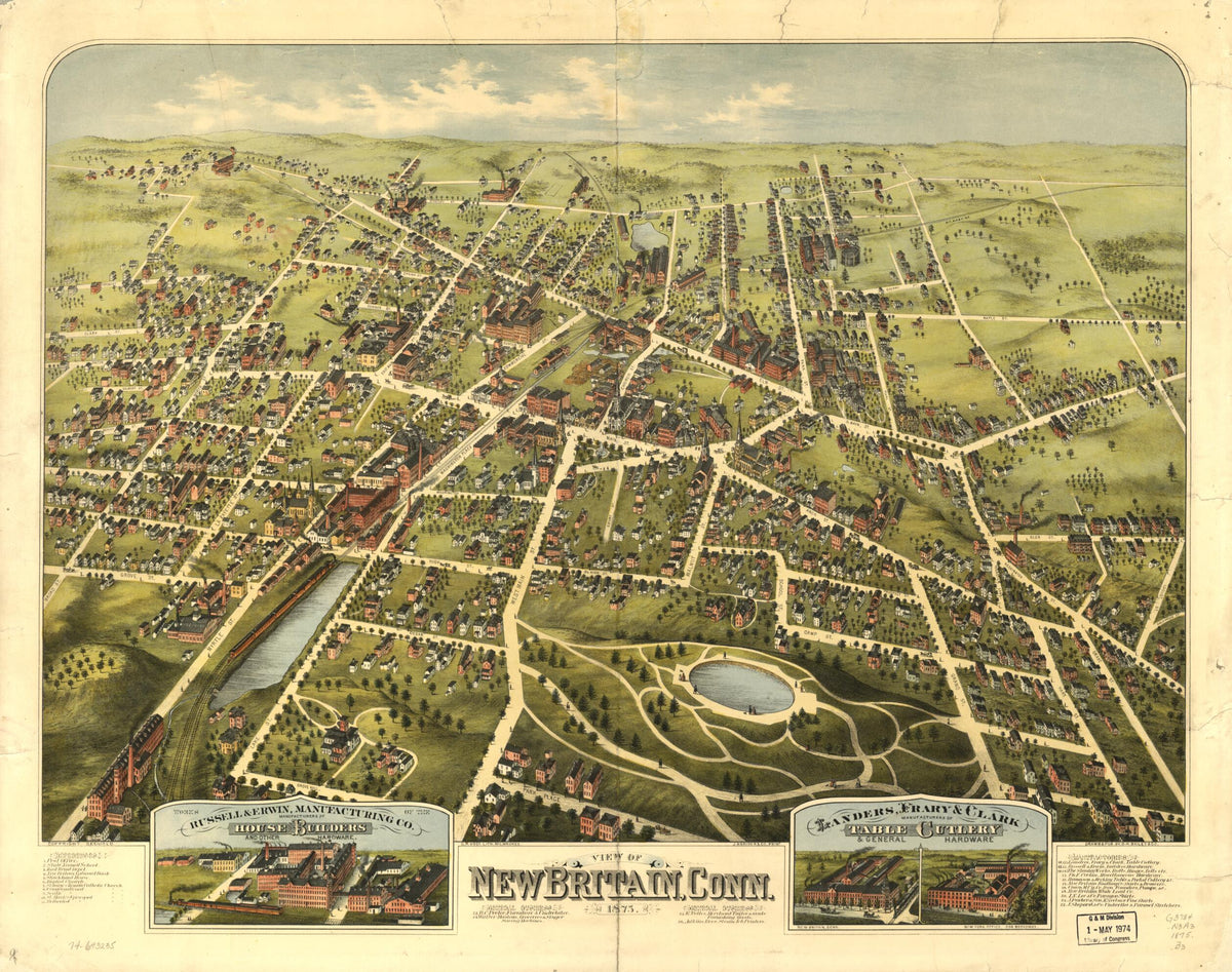 View of New Britain, Connecticut 1875 by Relic Map Company