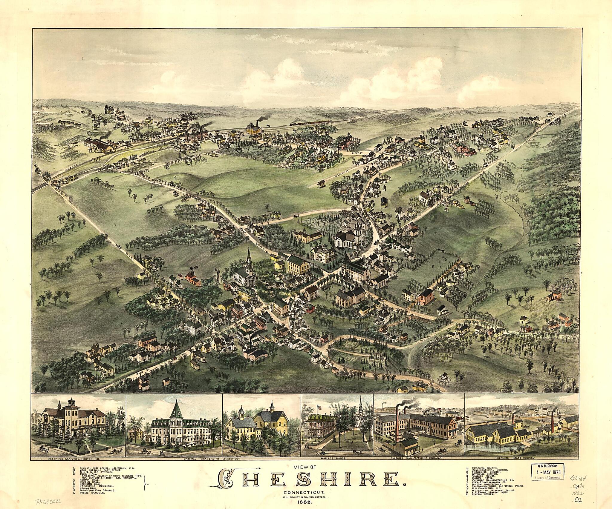 This old map of View of Cheshire, Connecticut from 1882 was created by O.H. Bailey & Co in 1882