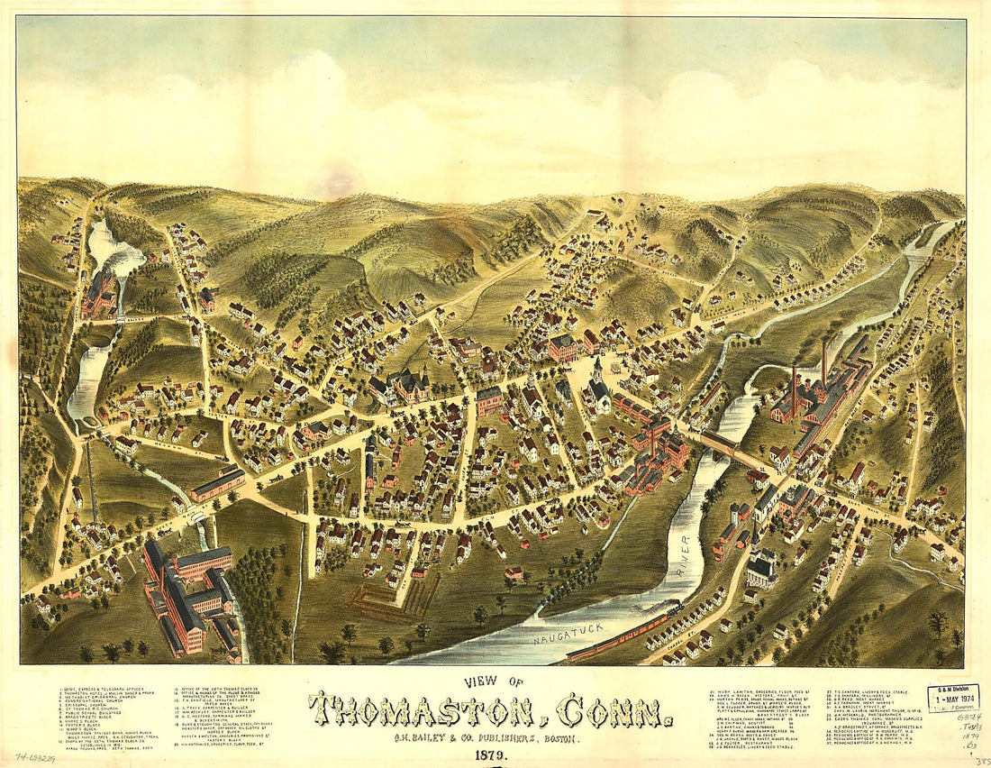 This old map of View of Thomaston, Connecticut from 1879 was created by O.H. Bailey & Co in 1879