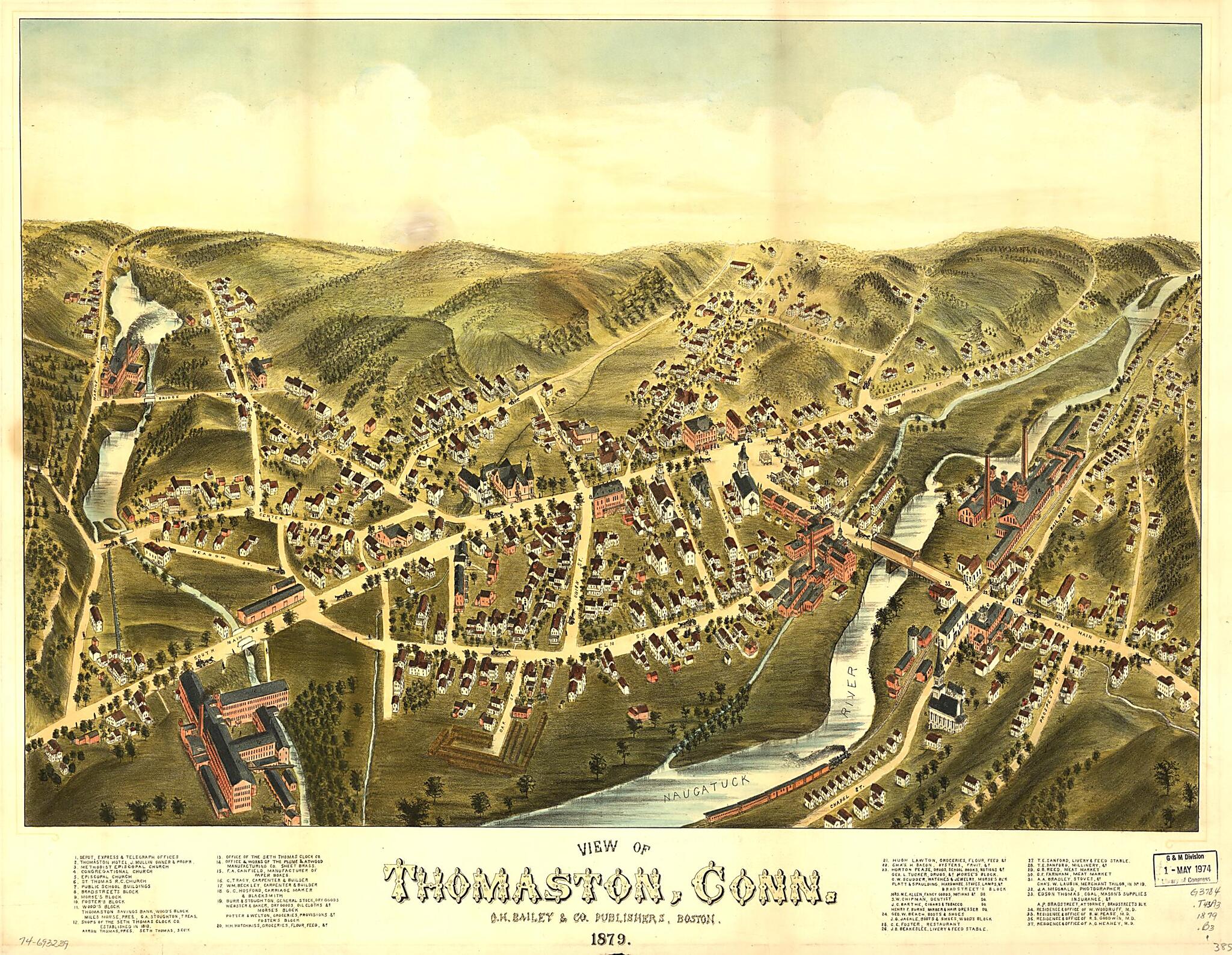 This old map of View of Thomaston, Connecticut from 1879 was created by O.H. Bailey & Co in 1879