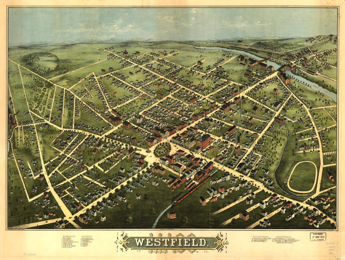 This old map of Westfield from 1875 was created by C.H. Vogt (Firm), J. Knauber & Co, O.H. Bailey & Co in 1875