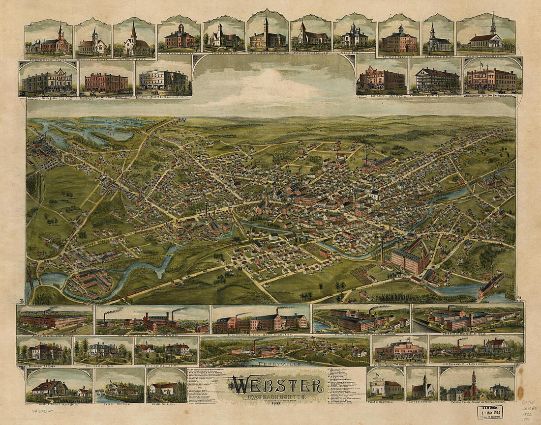 This old map of Webster, Massachusetts from 1892 was created by O.H. Bailey & Co in 1892