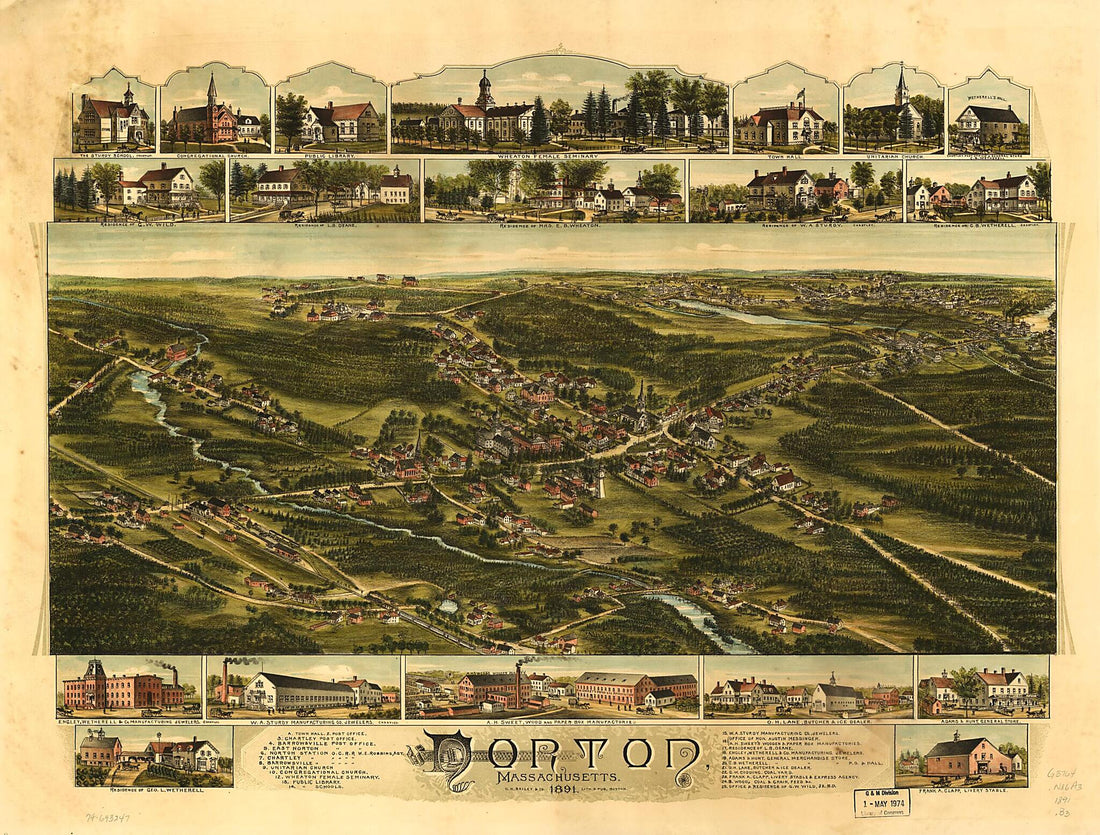 This old map of Norton, Massachusetts from 1891 was created by O.H. Bailey & Co in 1891