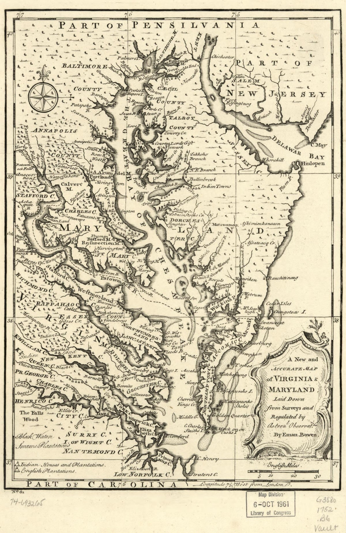 A New and Accurate Map of Virginia & Maryland 1752 by Relic Map Company