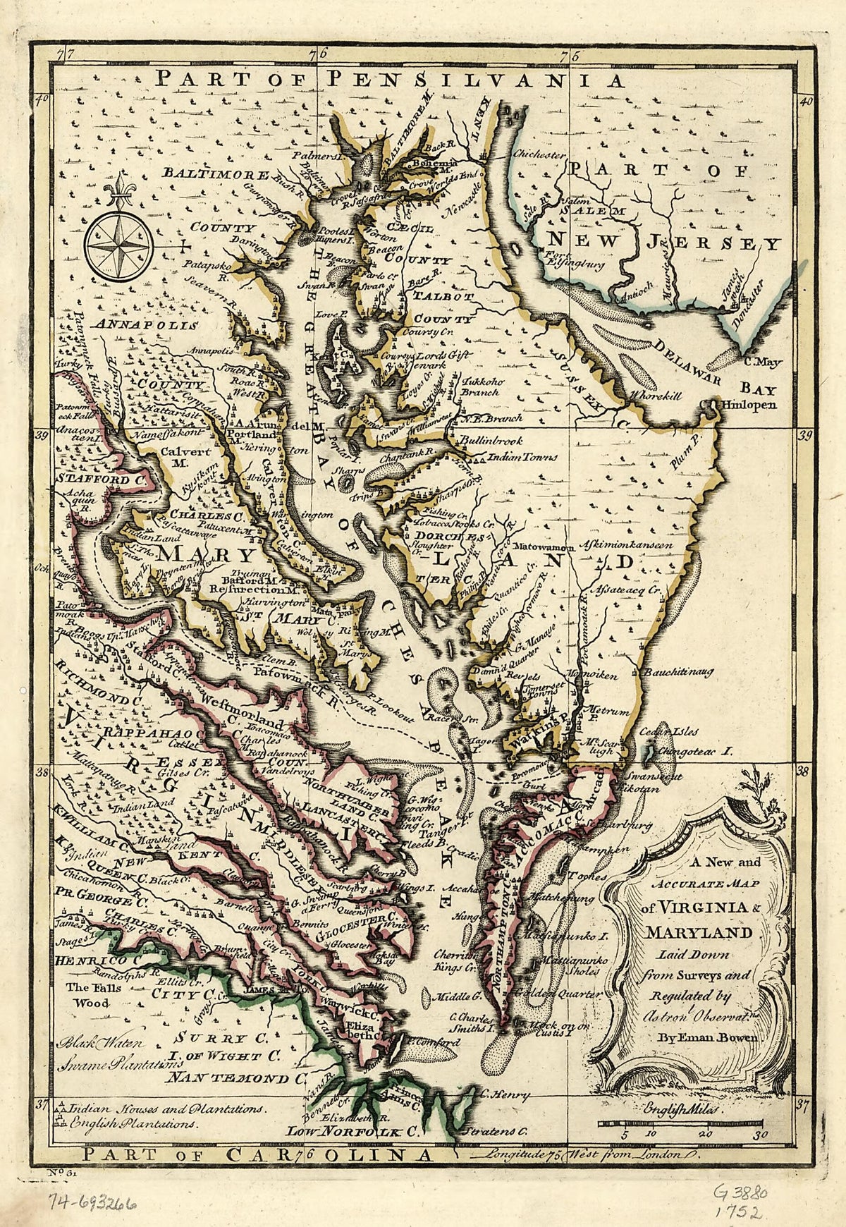 A New and Accurate Map of Virginia & Maryland 1752 by Relic Map Company