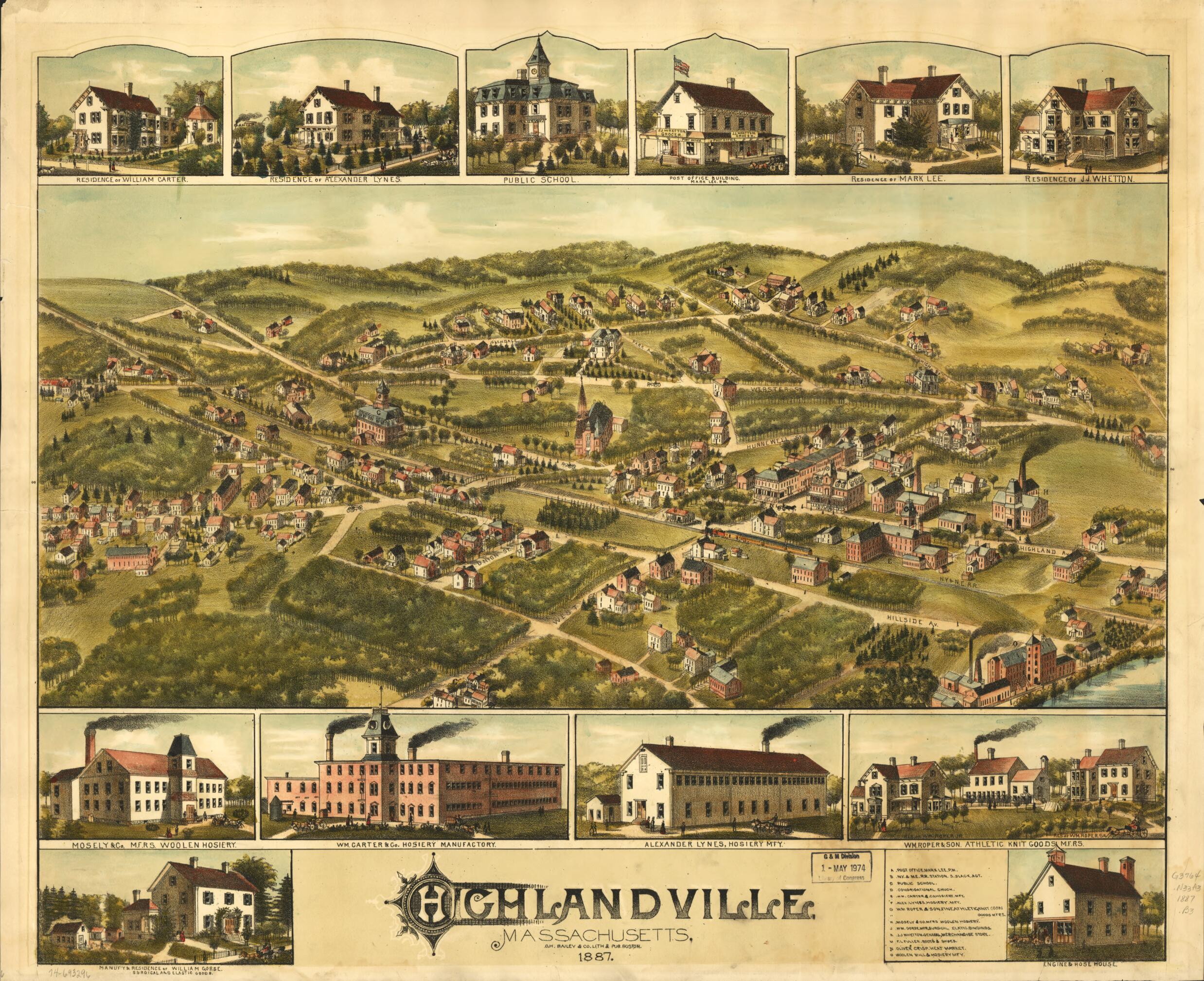 This old map of Highlandville, Massachusetts from 1887 was created by O.H. Bailey & Co in 1887