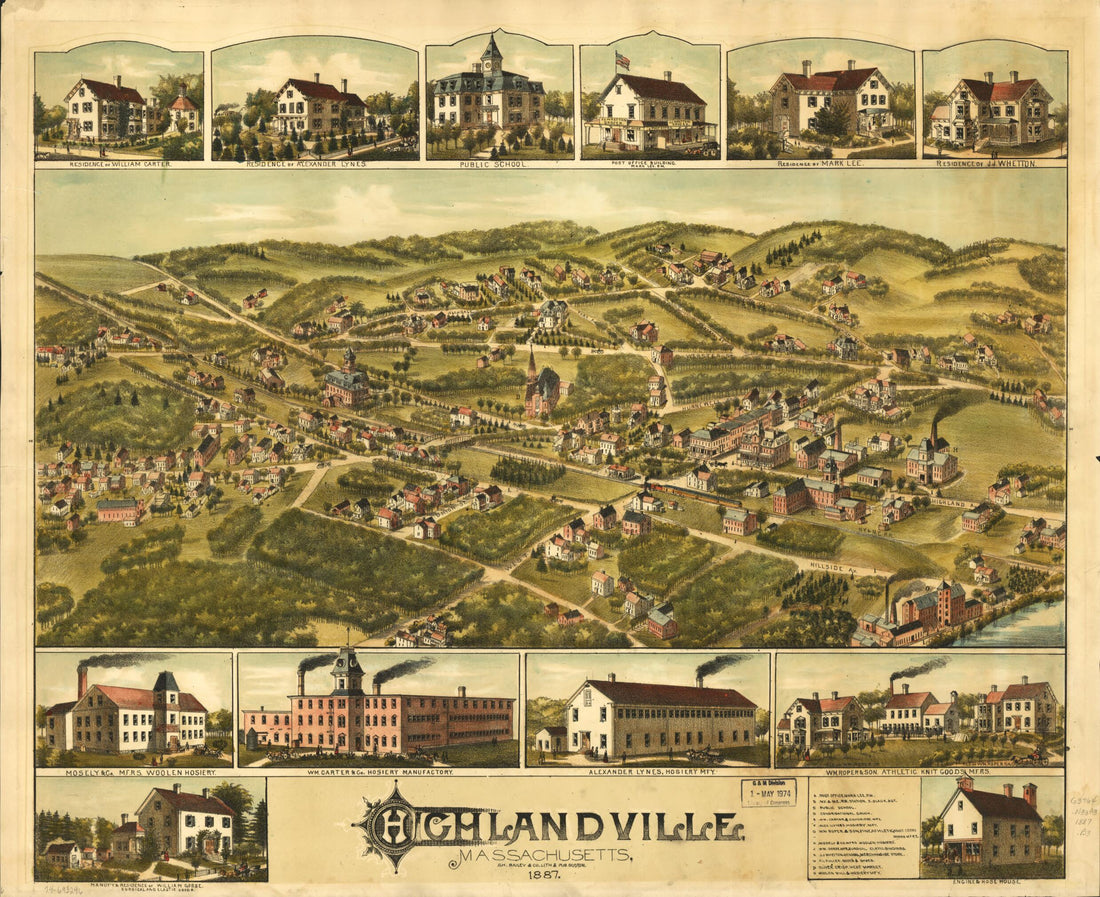 This old map of Highlandville, Massachusetts from 1887 was created by O.H. Bailey & Co in 1887