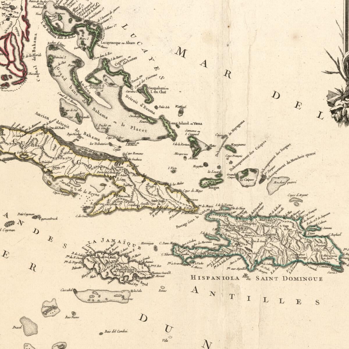 This old map of Partie De La Mer Du Nord, Où Se Trouvent Les Grandes Et Petites Isles Antilles, Et Les Isles Lucayes from 1750 was created by G. De La Haye, Gilles Robert De Vaugondy in 1750
