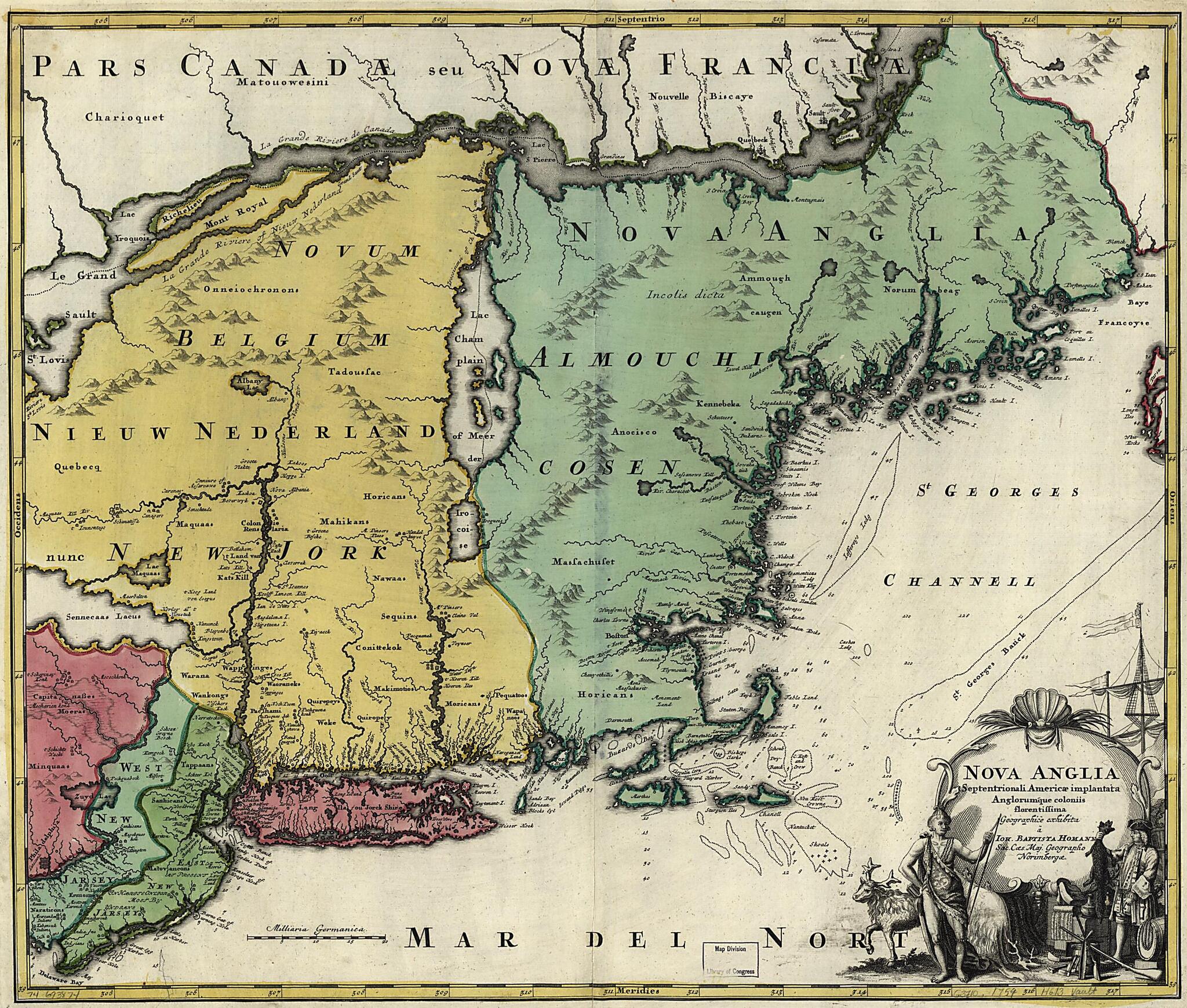 This old map of Nova Anglia from 1759 was created by Homann Erben (Firm), Johann Baptist Homann in 1759