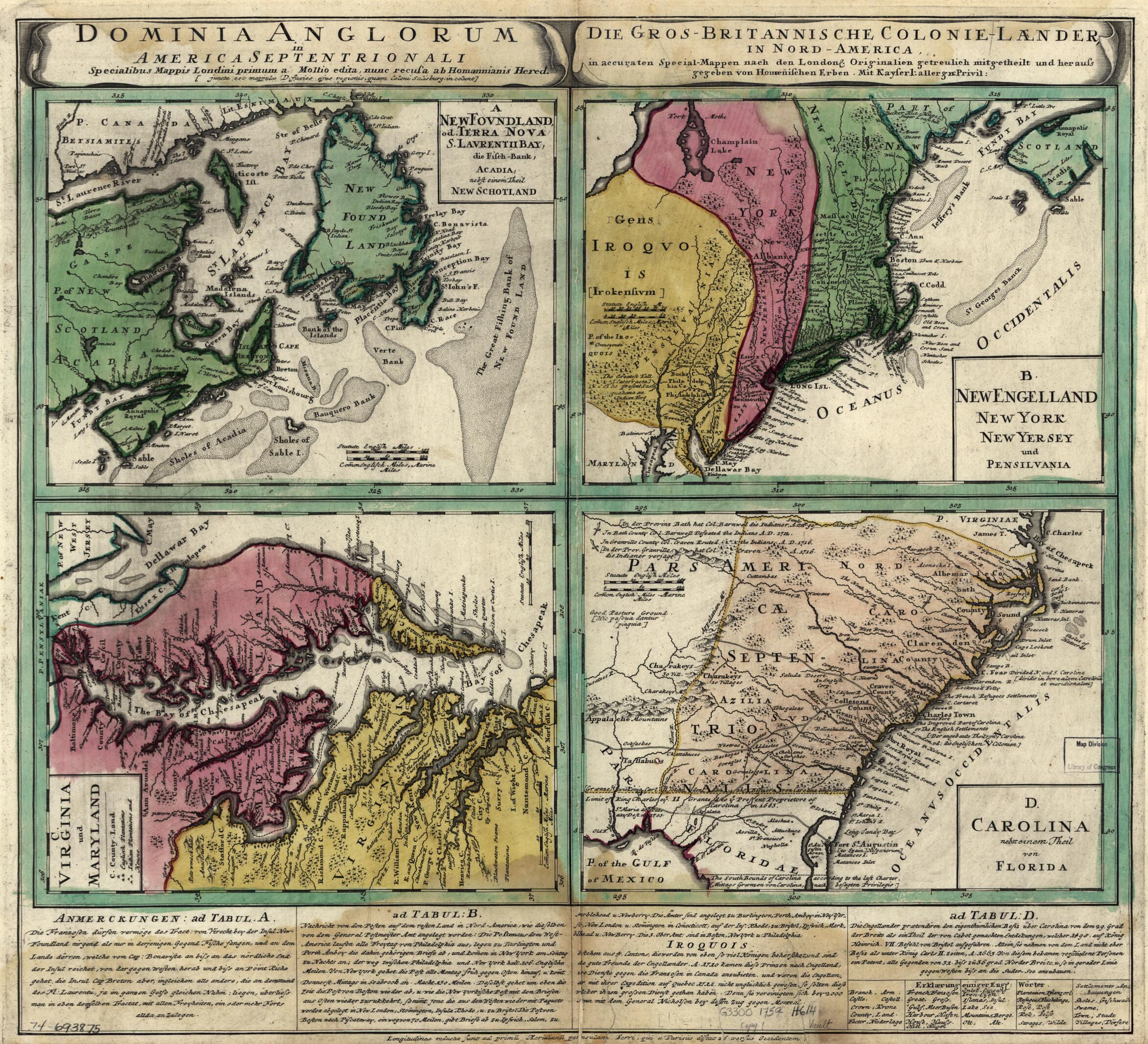 This old map of Dominia Anglorum In America Septentrionali from 1759 was created by Homann Erben (Firm) in 1759