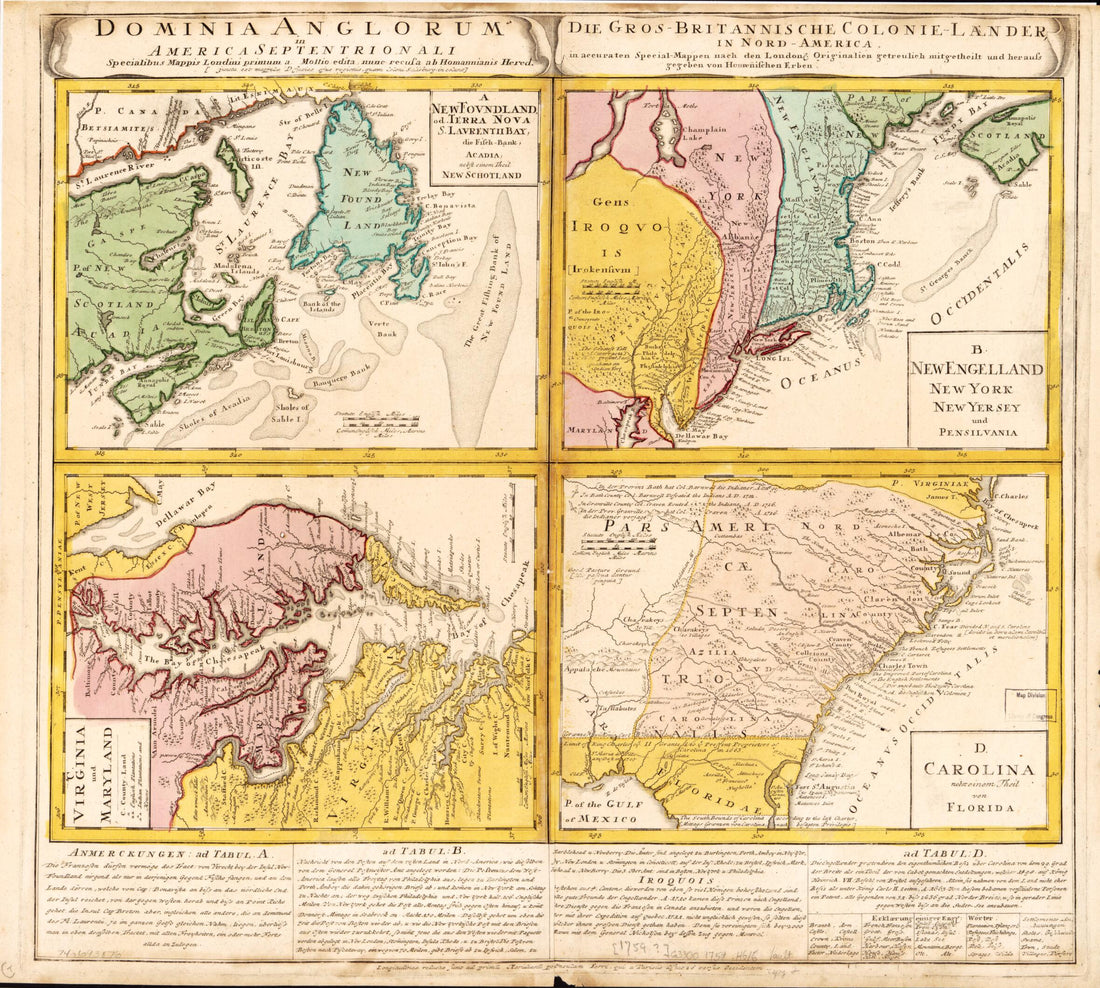 This old map of Dominia Anglorum In America Septentrionali from 1759 was created by Homann Erben (Firm) in 1759