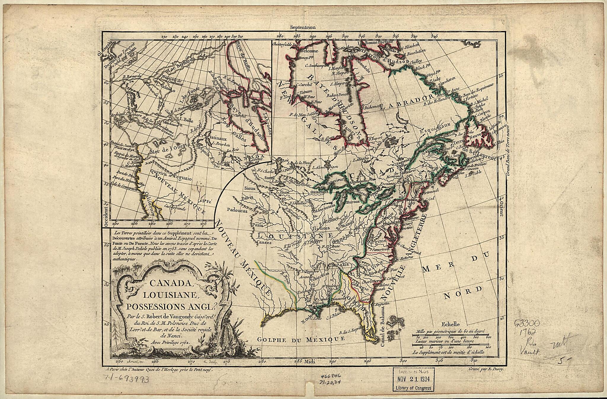 Canada, Louisiane, Possessions Angl? 1762 by Relic Map Company