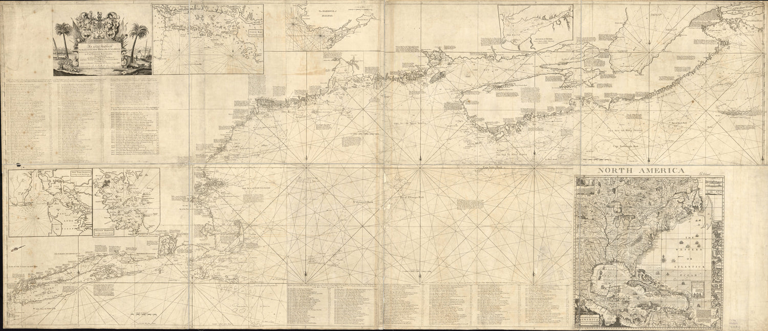 This old map of An Actual Survey of the Sea Coast from New York to the I. Cape Briton, With Tables of the Direct and Thwart Courses & Distances from Place to Place from 1775 was created by  Jno. Mount and Tho. Page, Cyprian Southack in 1775