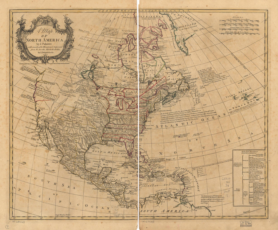This old map of A Map of North America from 1765 was created by Carington Bowles, John Bowles, L. (Louis) Delarochette, Jean Palairet in 1765