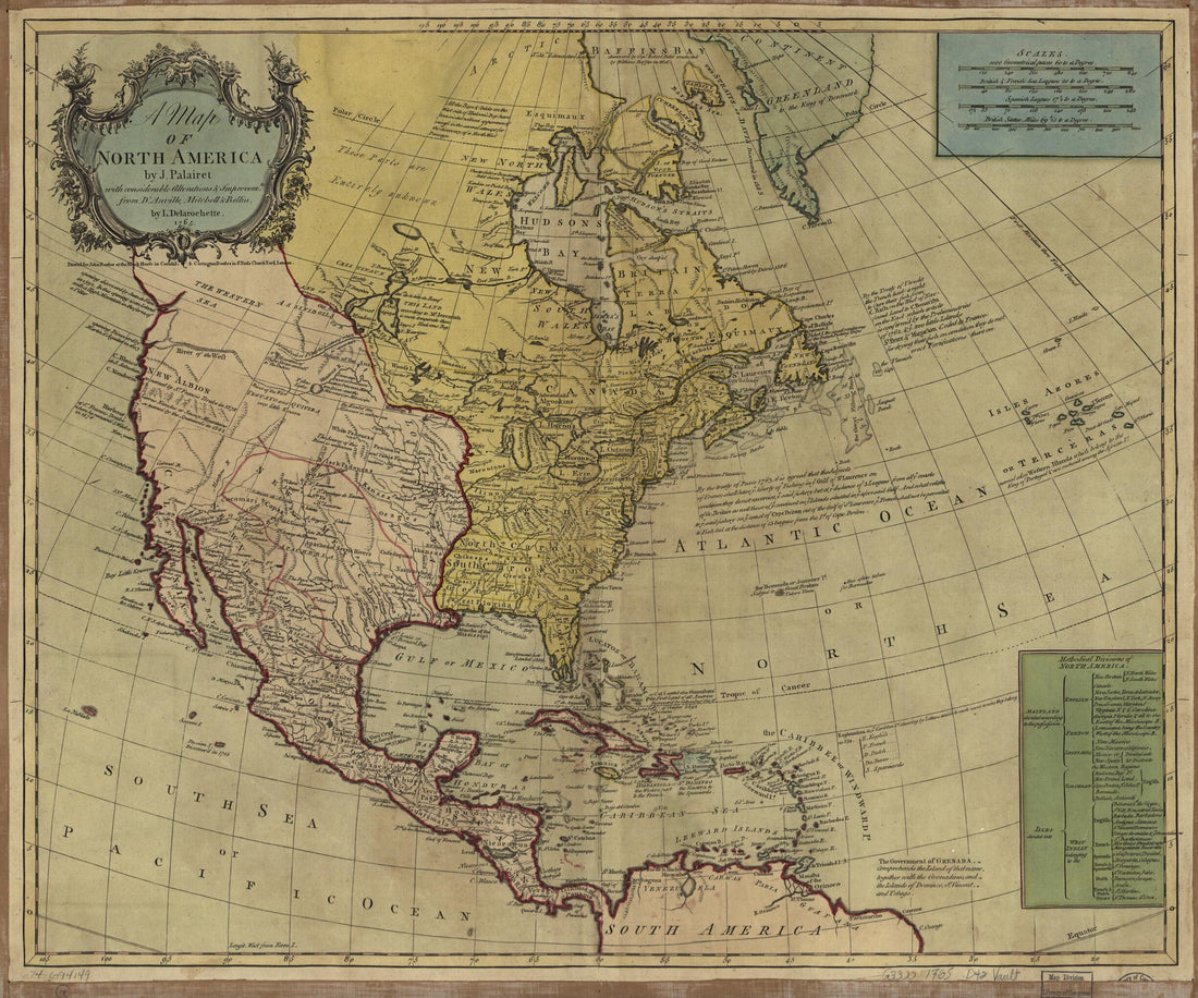 This old map of A Map of North America from 1765 was created by Carington Bowles, John Bowles, L. (Louis) Delarochette, Jean Palairet in 1765