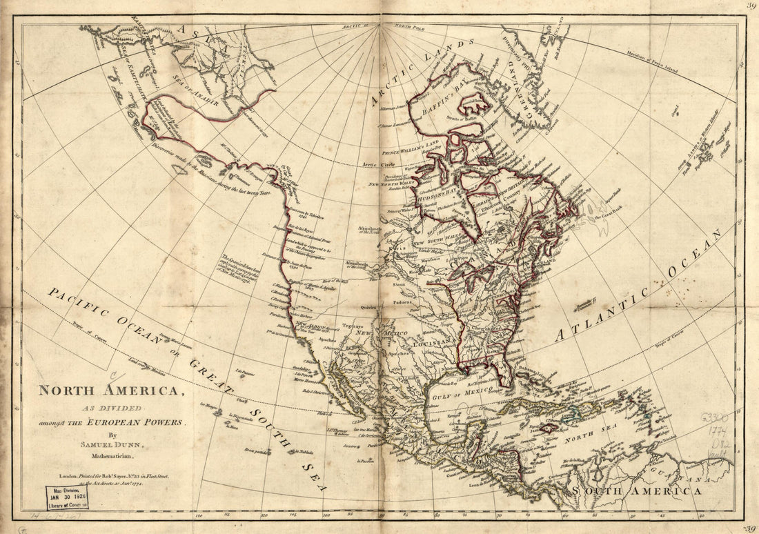 This old map of North America, As Divided Amongst the European Powers from 1774 was created by Samuel Dunn, Robert Sayer in 1774