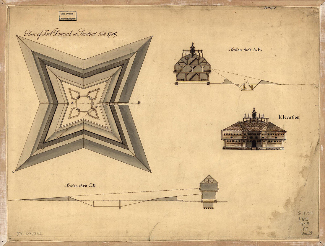 This old map of Plan of Fort Pownal at Penobscot Built from 1759 was created by in 1759