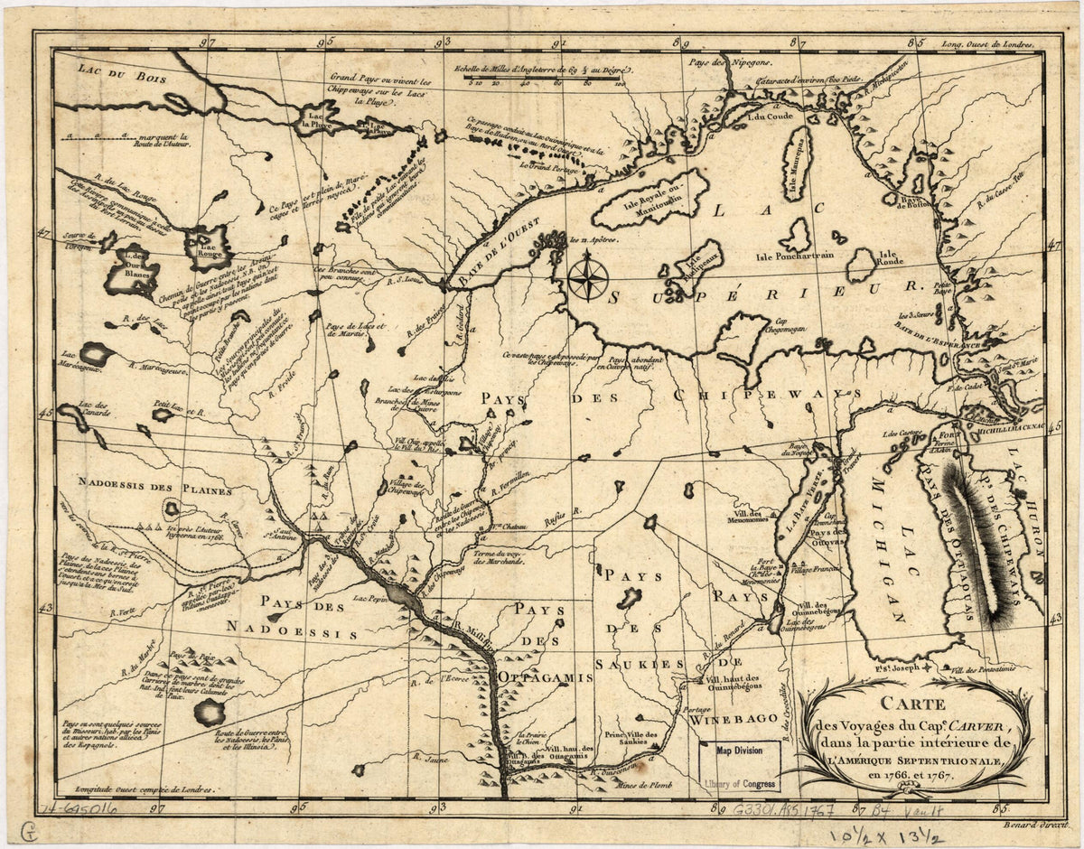 Carte Des Voyages Du Cape. Carver, Dans La Partie Intérieure De L&