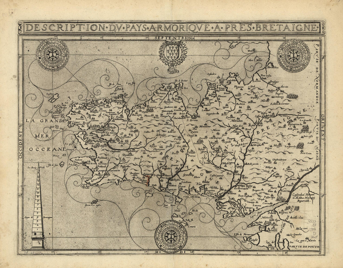 Description Du Pays Armorique à Pres Bretaigne 1594 by Relic Map Company