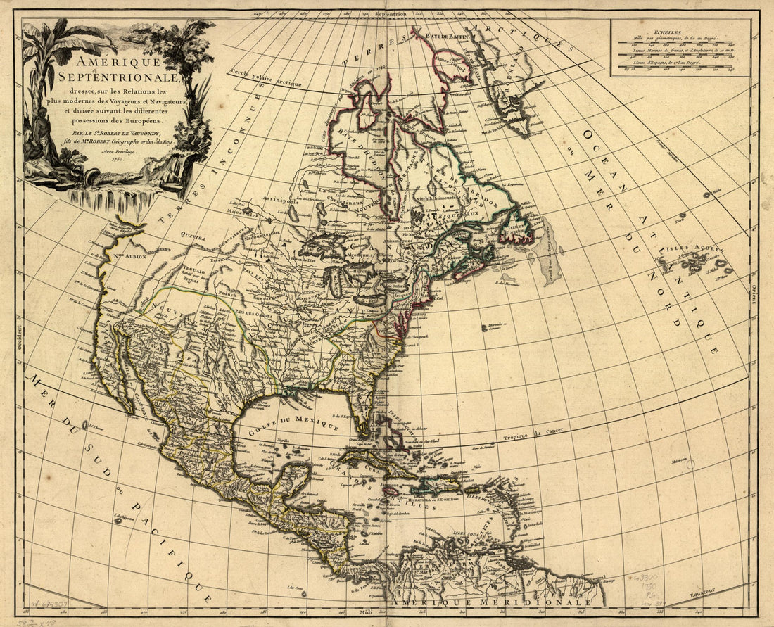 This old map of Amérique Septentrionale, Dressée Sur Les Relations Les Plus Modernes Des Voyageurs Et Navigateurs, Et Divisée Suivant Les Differentes Possessions Des Européens from 1758 was created by Didier Robert De Vaugondy in 1758