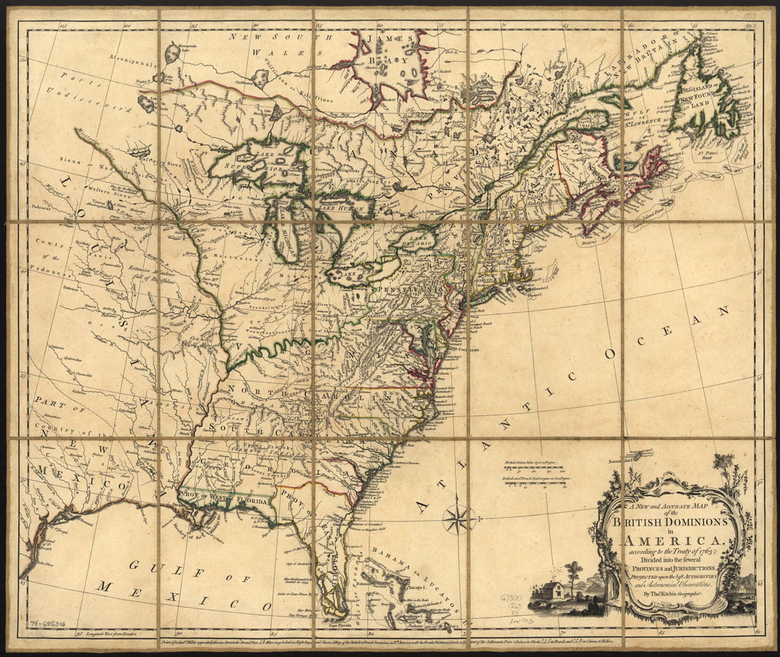 This old map of A New and Accurate Map of the British Dominions In America, According to the Treaty of from 1763; Divided Into the Several Provinces and Jurisdiction, Projected Upon the Best Authorities and Astronomical Observations was created by Thomas