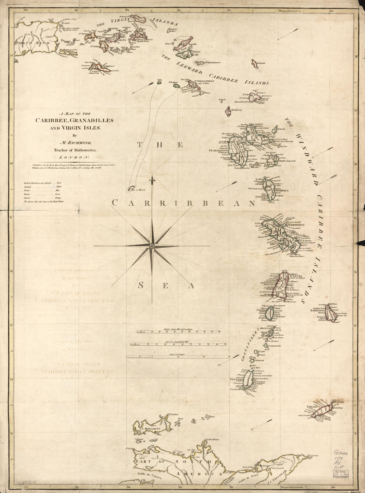 A Map of the Caribbee, Granadilles and Virgin Isles in 1779 by Relic Map Company