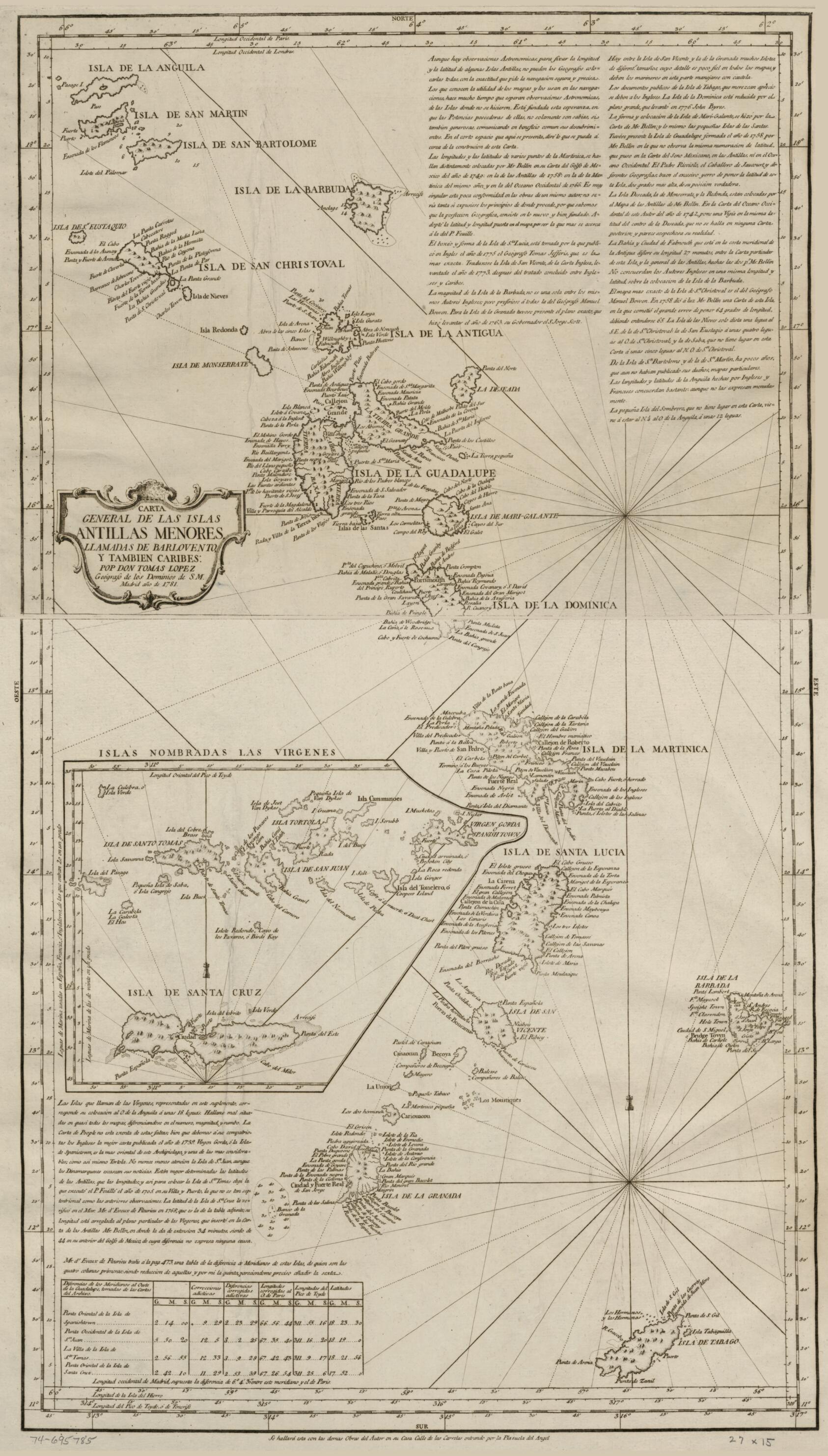 Carta General De Las Islas Antillas Menores, Llamadas De Barlovento, Y Tambien Caribes: in 1781 by Relic Map Company