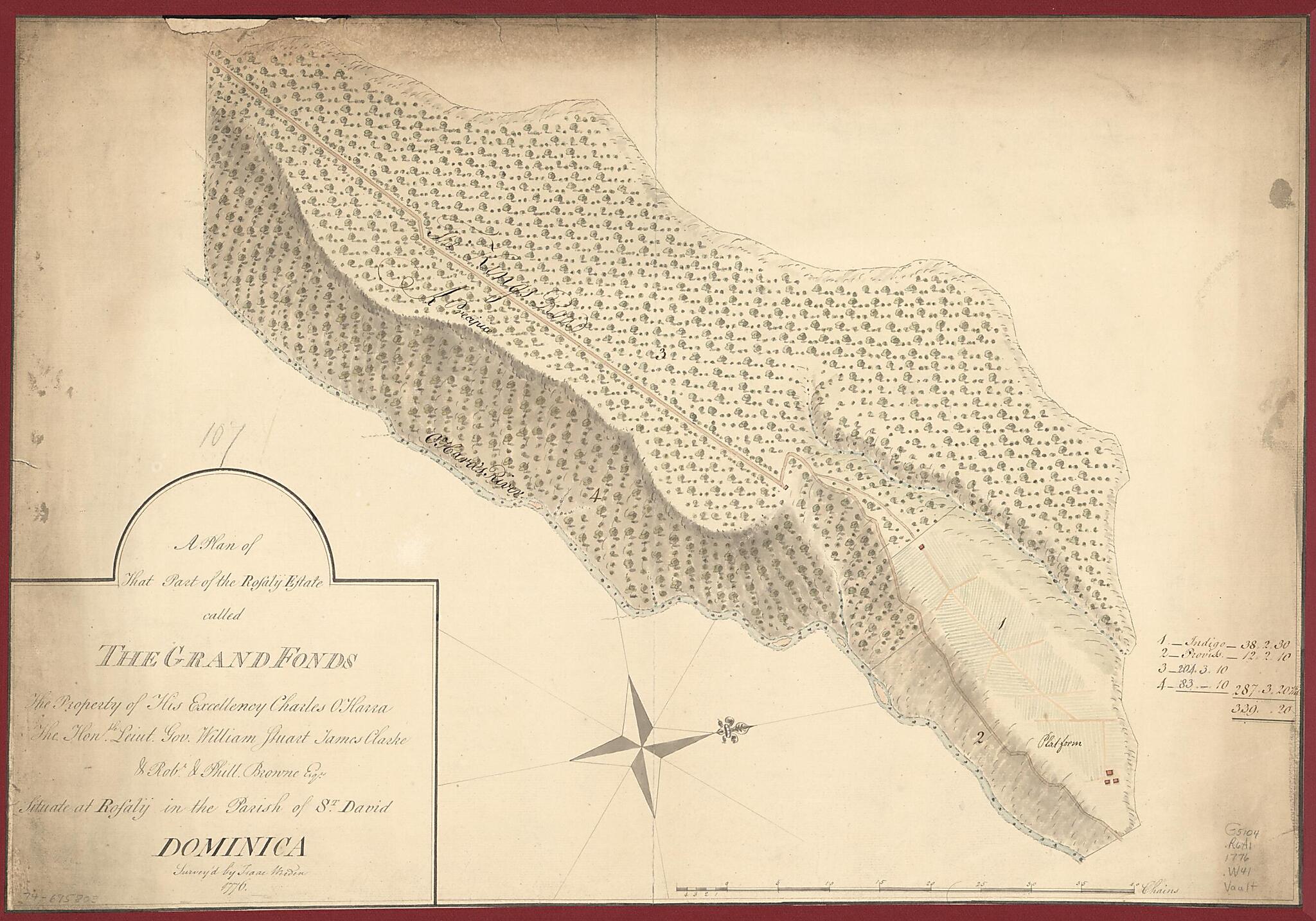 This old map of A Plan of That Part of the Rosalij Estate Called the Grand Fonds, the Property of His Excellency Charles O&