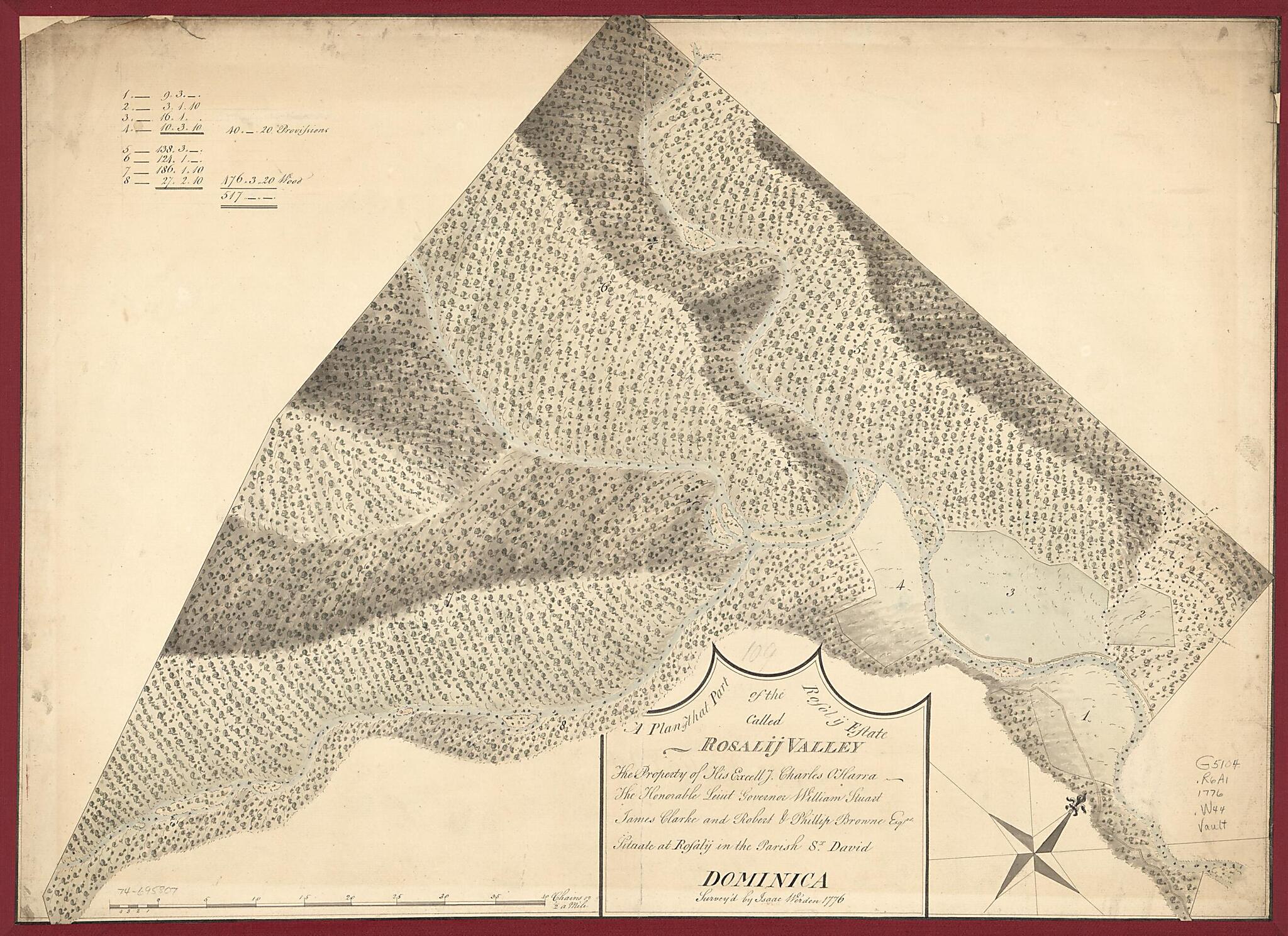 This old map of A Plan of That Part of the Rosalij Estate Called Rosalij Valley, the Property of His Excellcy. Charles O&