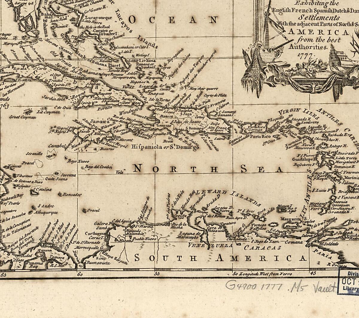 This old map of The West Indies, Exhibiting the English, French, Spanish, Dutch & Danish Settlements With the Adjacent Parts of North & South America, from the Best Authorities from 1777 was created by Charles Theodore Middleton in 1777
