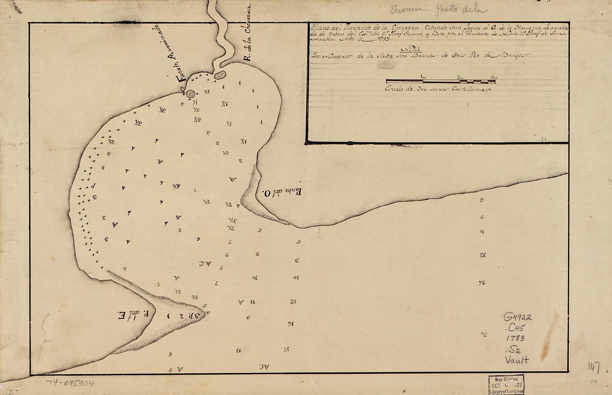This old map of Plano Del Puertecito De La Chorrera Cituado Una Legua Al O. De La Havana from 1783 was created by José De San Martín Suárez in 1783