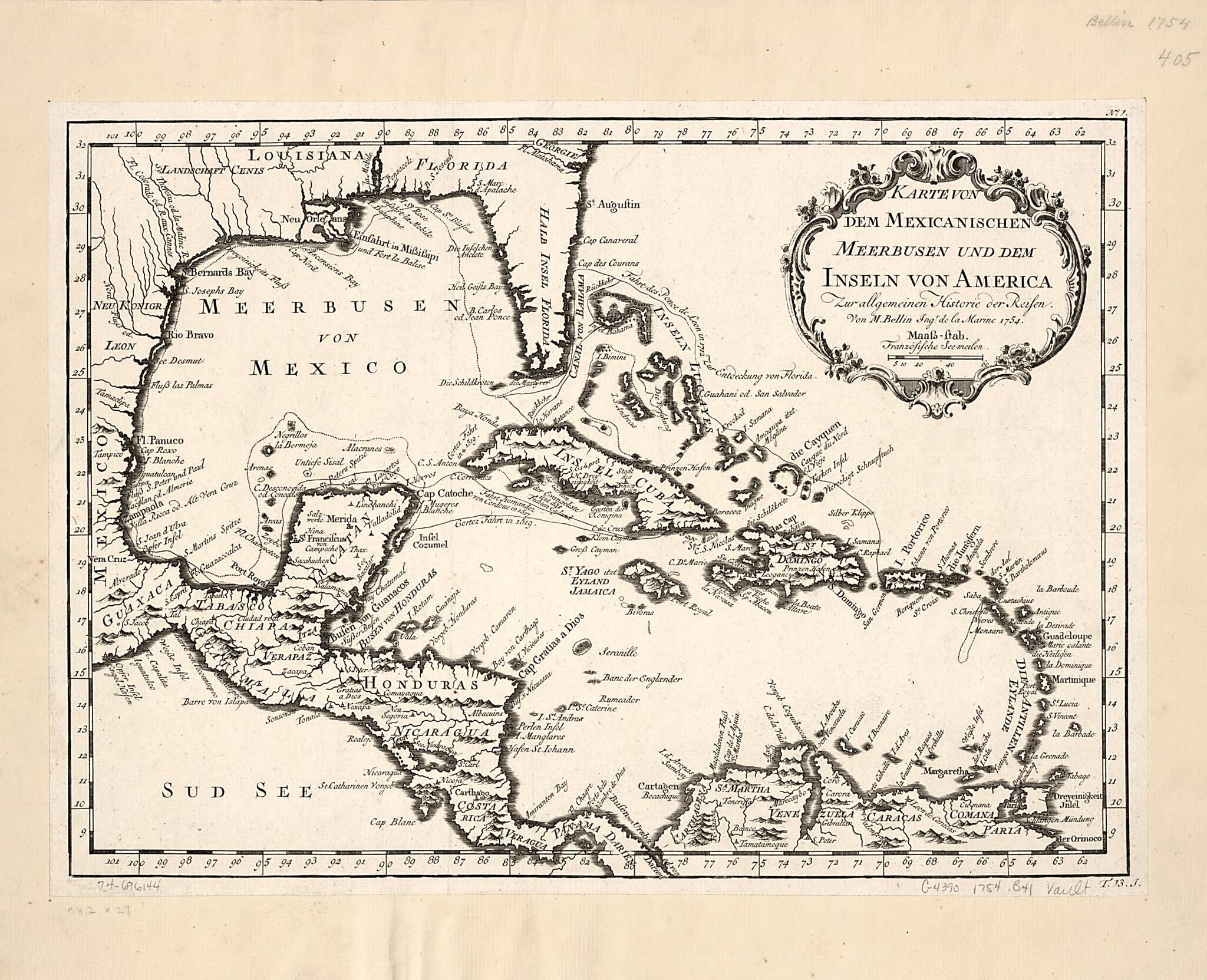 Karte Von Dem Mexicanischen Meerbusen Und Dem Inseln Von America, Zur Allgemeinen Historie Der Reisen 1754 by Relic Map Company