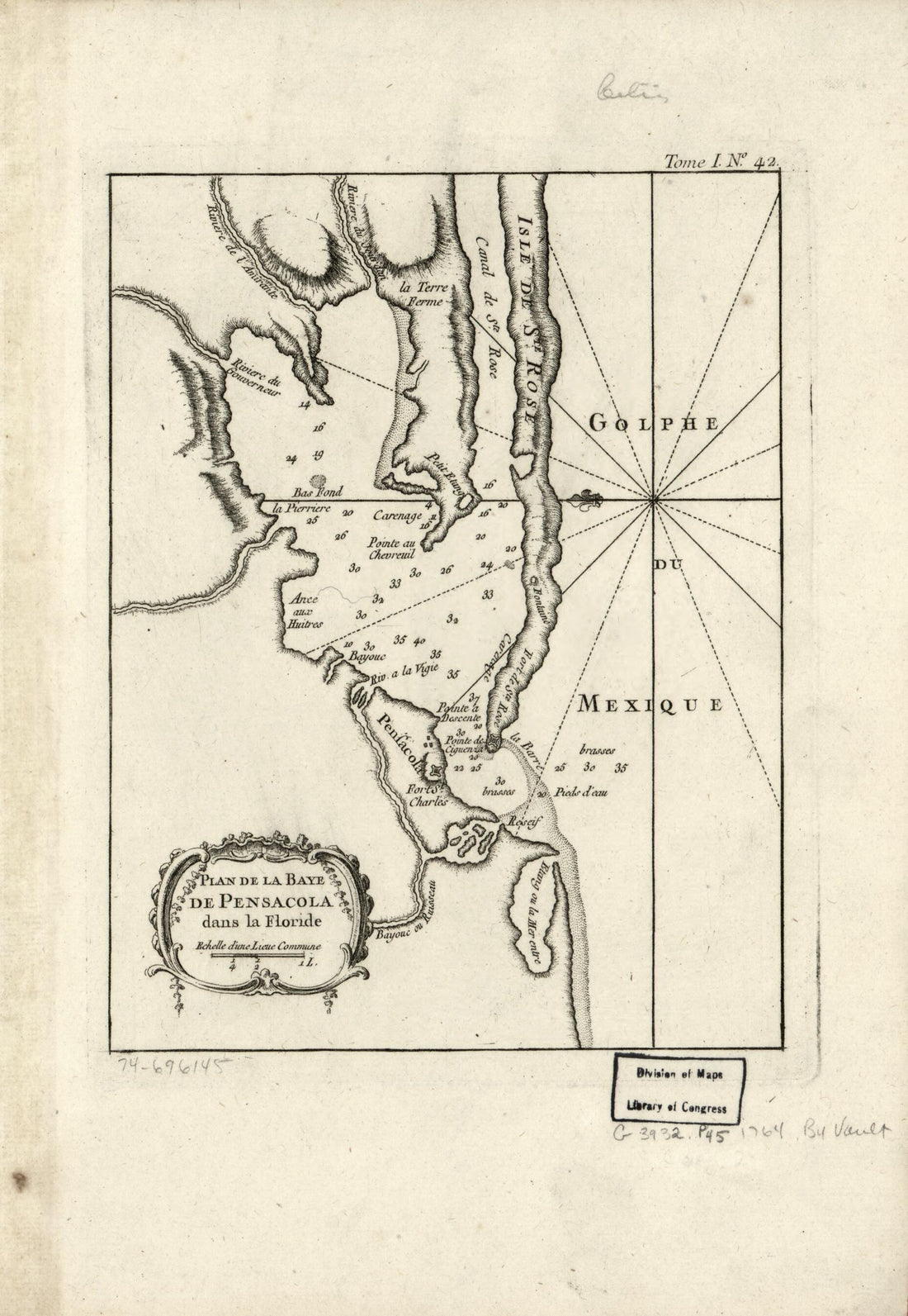This old map of Plan De La Baye De Pensacola Dans La Floride from 1764 was created by Jacques Nicolas Bellin in 1764