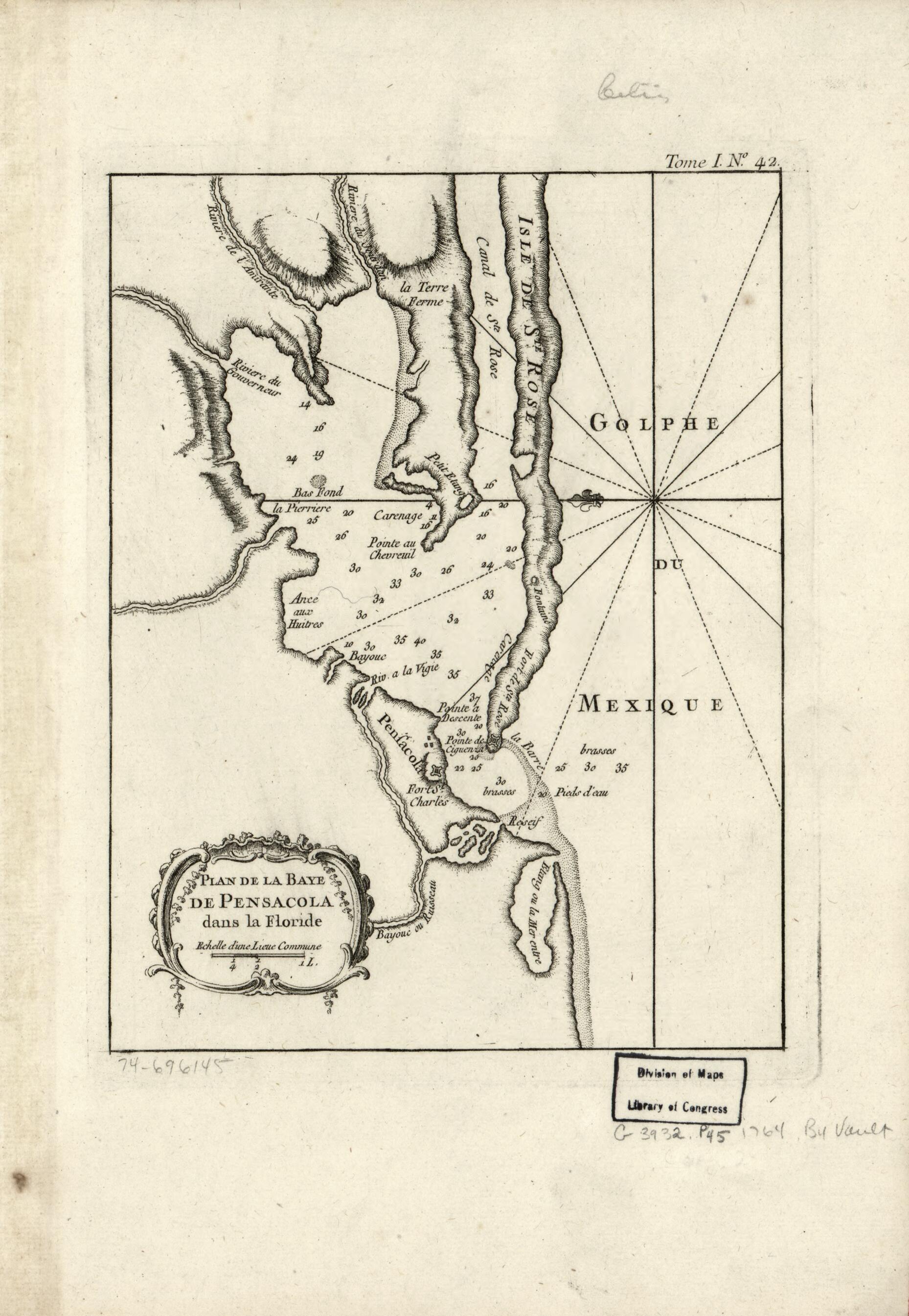 This old map of Plan De La Baye De Pensacola Dans La Floride from 1764 was created by Jacques Nicolas Bellin in 1764