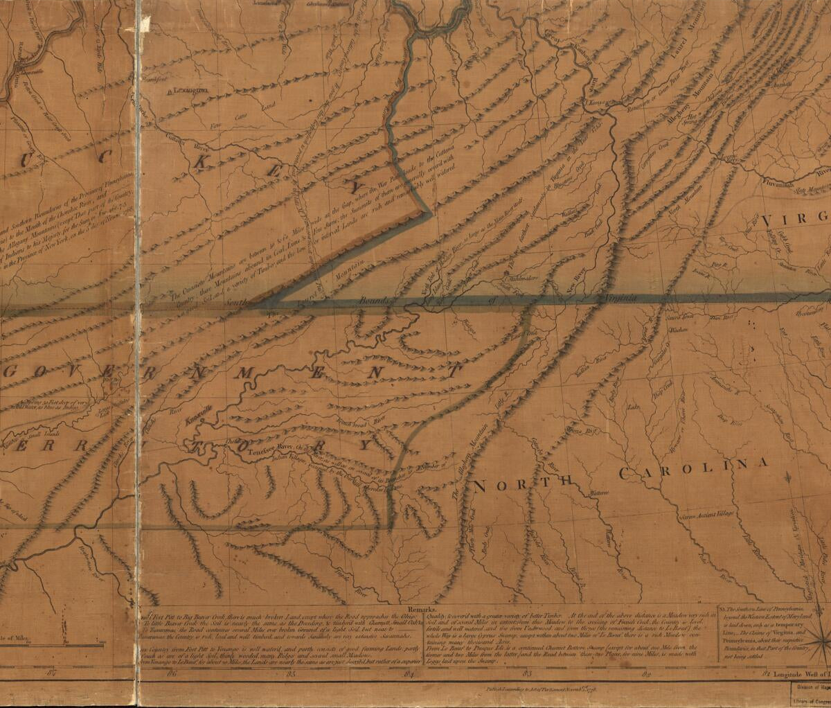 This old map of A New Map of the Western Parts of Virginia, Pennsylvania, Maryland and North Carolina; Comprehending the River Ohio, and All the Rivers, Which Fall Into It; Part of the River Mississippi, the Whole of the Illinois River, Lake Erie; Part o