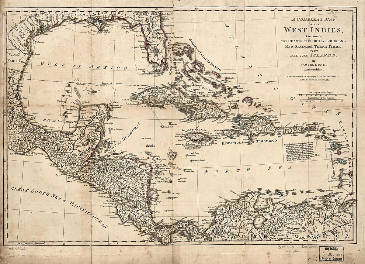 A Compleat Map of the West Indies Containing the Coasts of Florida, Louisiana, New Spain, and Terra Firma: With All the Islands 1774 by Relic Map Company