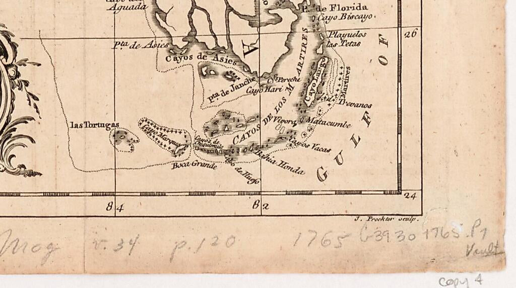 This old map of A New and Accurate Map of East and West Florida from 1765 was created by J. Prockter in 1765