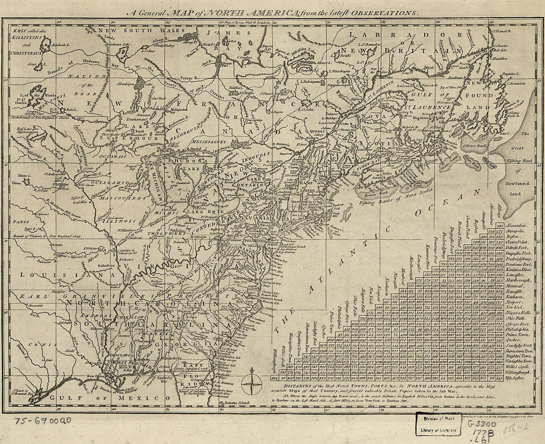 This old map of A General Map of North America; from the Latest Observations from 1778 was created by Thomas Jefferys, John Lodge in 1778