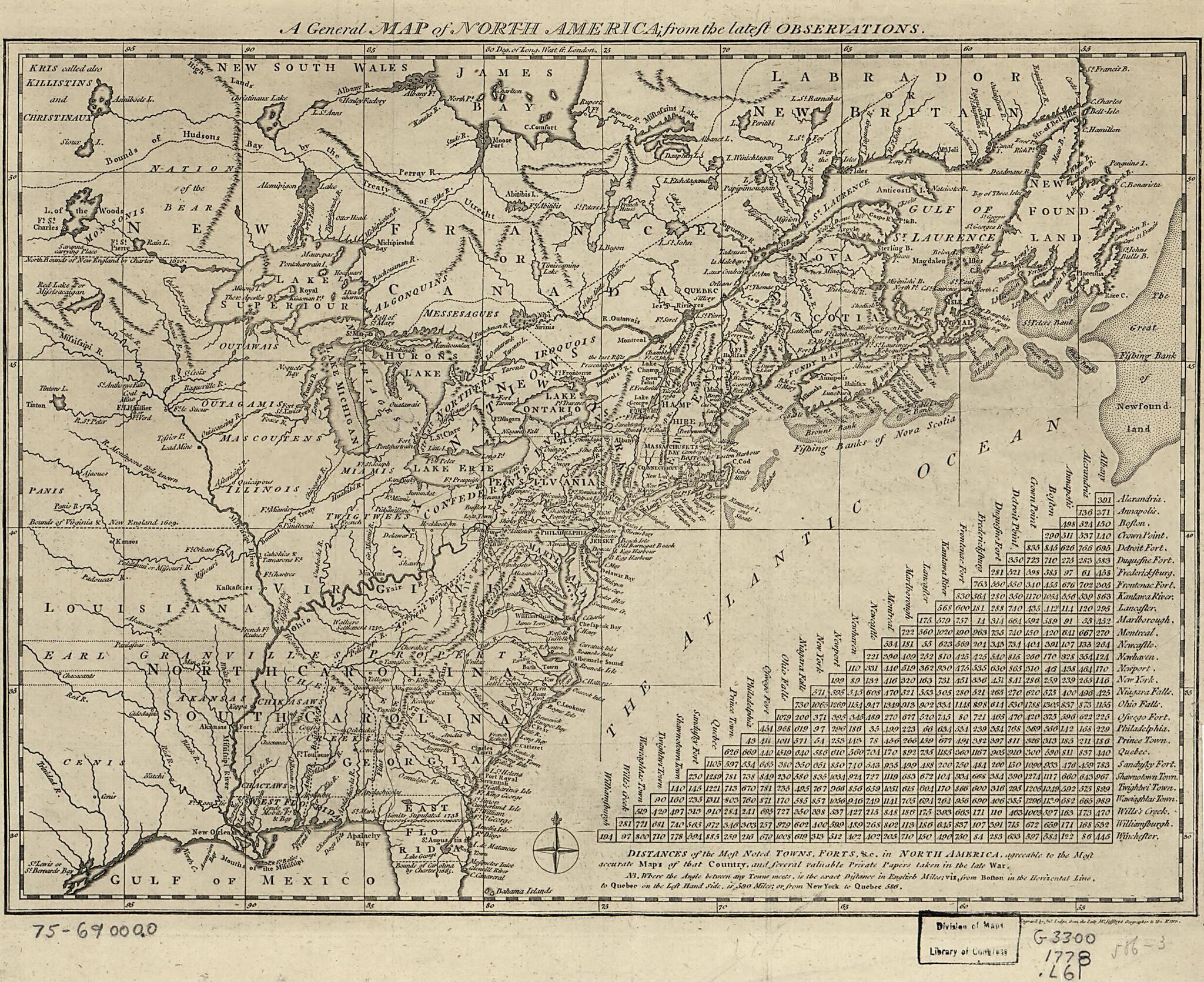This old map of A General Map of North America; from the Latest Observations from 1778 was created by Thomas Jefferys, John Lodge in 1778