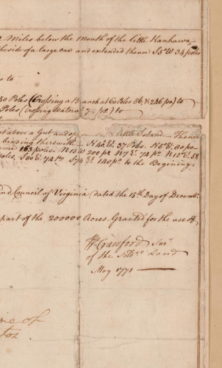 This old map of Plat of a Survey of 2,314 Acres of Land, Being the First Large Bottom On the East Side of the Ohio River, 3 Or 4 Miles Below the Mouth, a Portion of Which Is Divided Into 17 Lots from 1771 was created by William Crawford, George Washingto