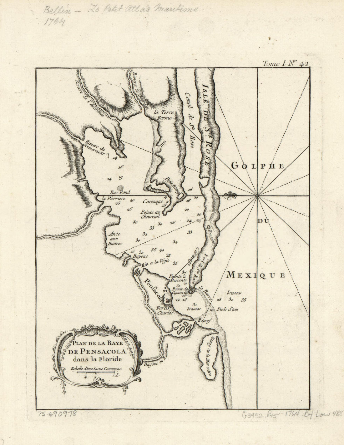 This old map of Plan De La Baye De Pensacola Dans La Floride from 1764 was created by Jacques Nicolas Bellin in 1764